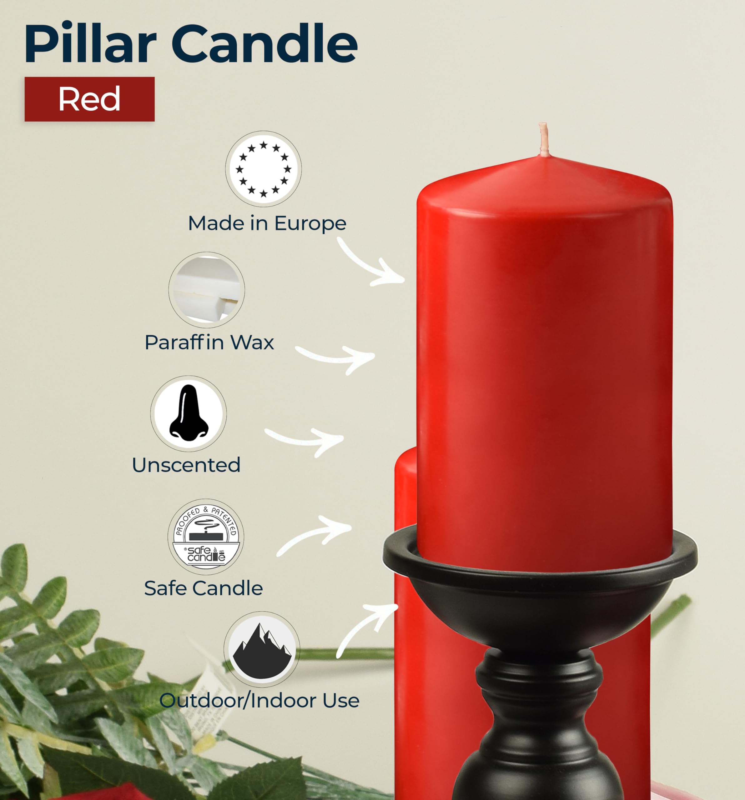 HYOOLA Red Pillar Candles 2x3 Inch - 12 Pack Unscented Bulk Pillar Candles - European Made