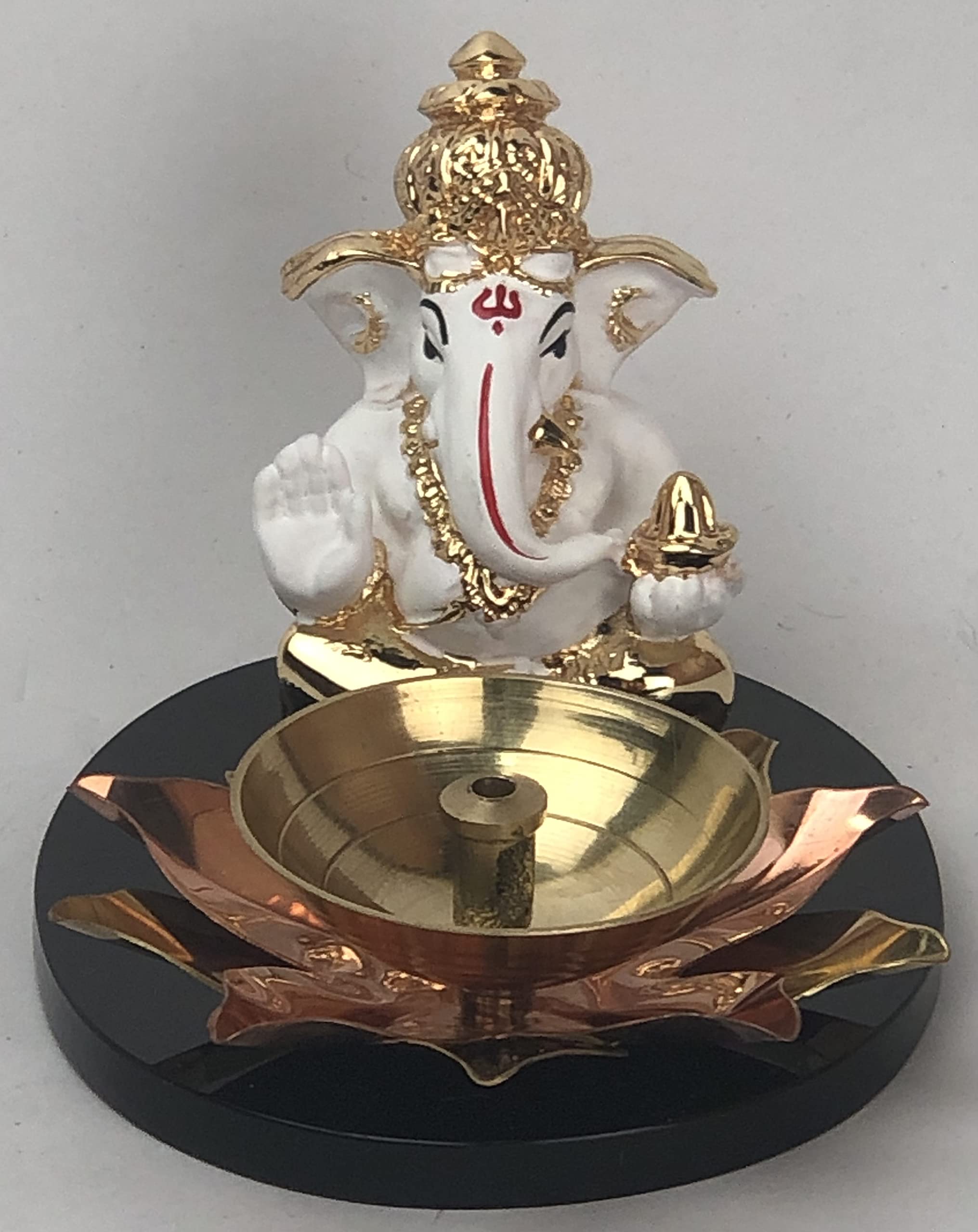 shree kreations Lord Ganesh Idol Figurine with Diya Polyresin Ganesha Murti for Ganesh Chaturthi Puja Ganesh Murti for Office Table Top Home Decor Gifting & Puja Decoration