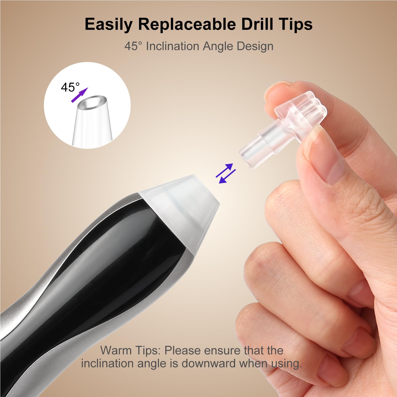 PP OPOUNT Elektrischer Diamond Painting Stift Silber mit LED Licht & Display, 3 Saugstufen, Kabellos & Wiederaufladbar, Leiser Vacuum Stift, Ergonomisches Diamond Painting Zubehör für Erwachsene