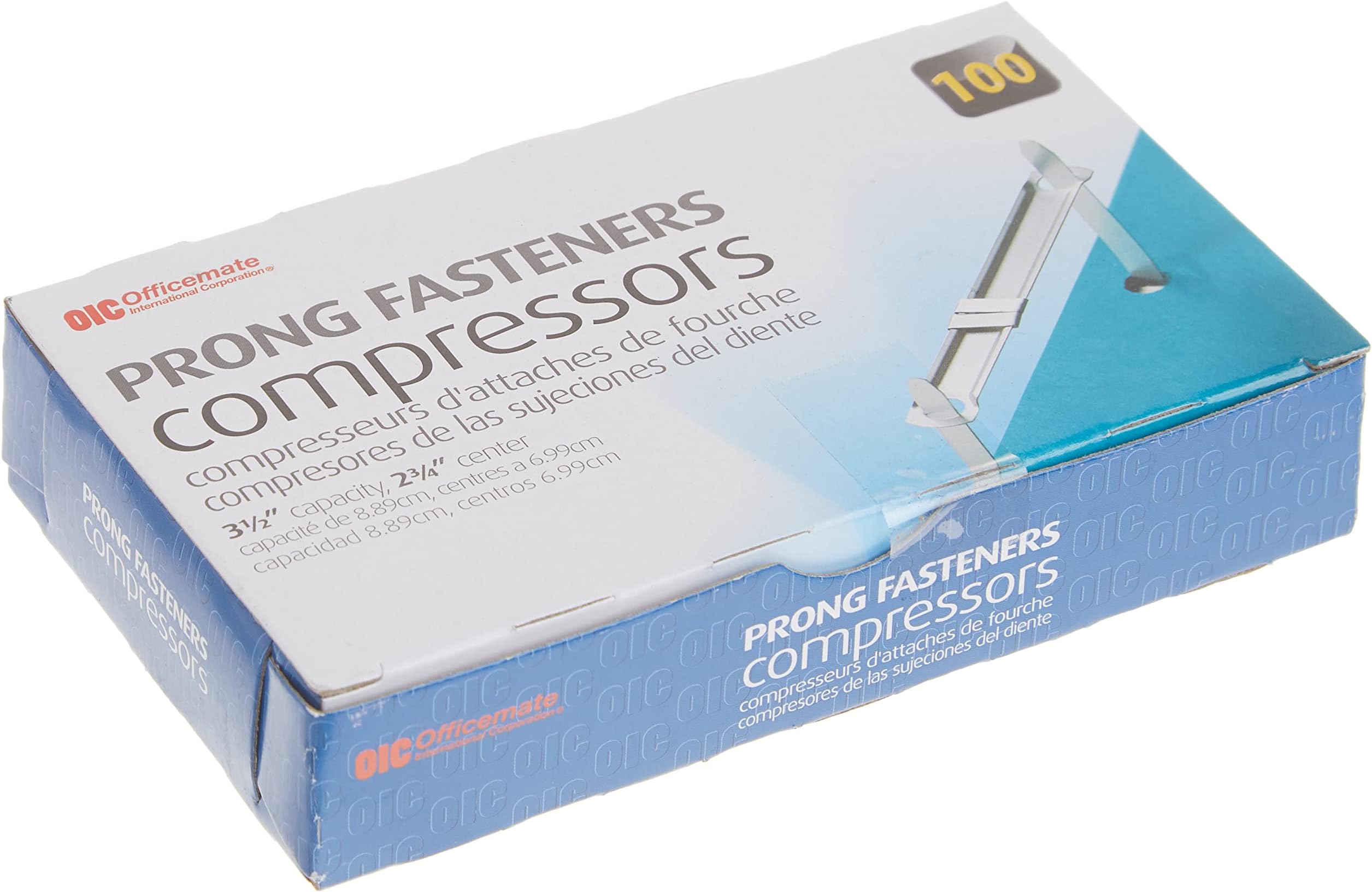 Officemate Prong Paper Fastener, Compressors. 2.75 inch Base, Box of 100 (99855)