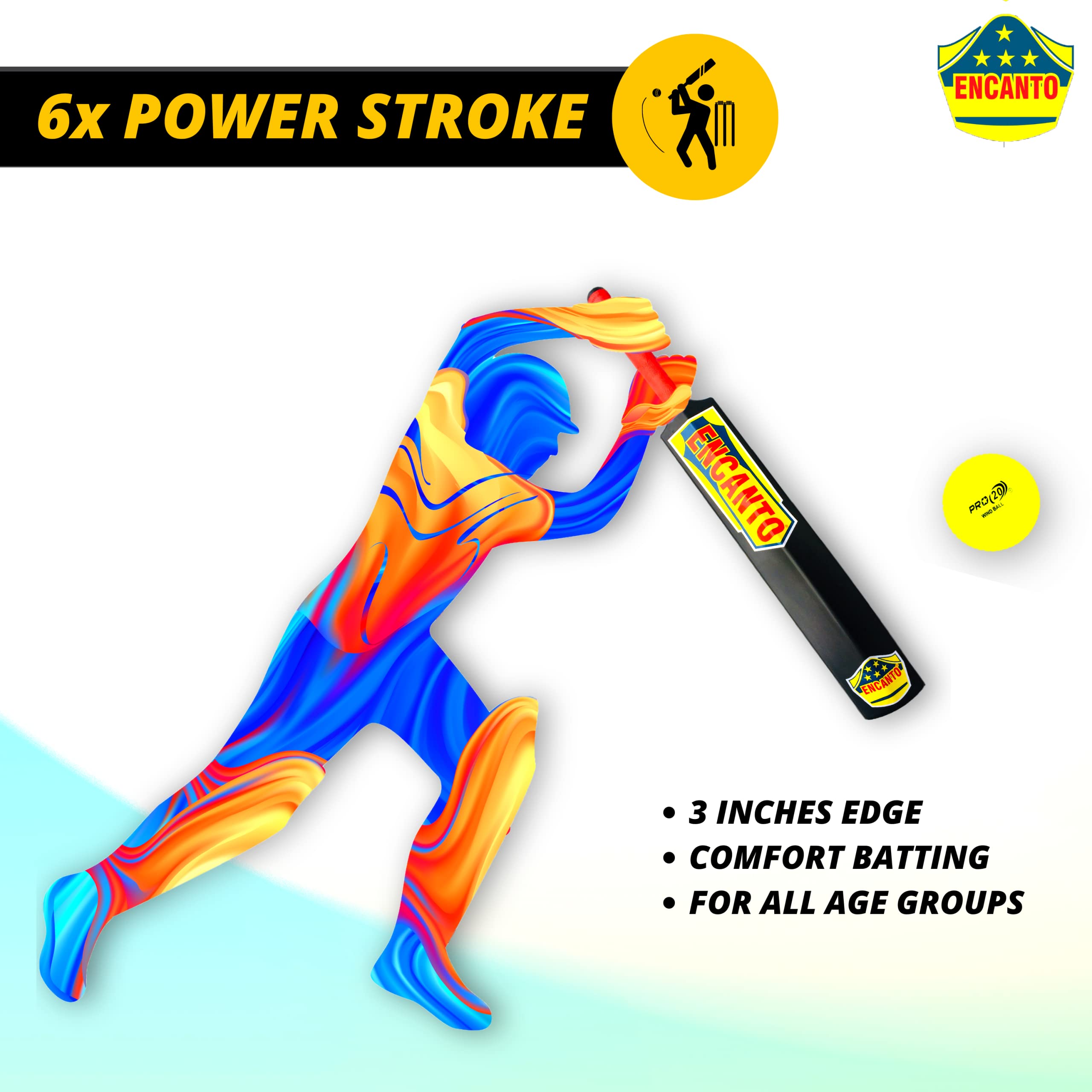 Encanto Cricket kit, Cricket Set of 1 Plastic Bat Full Size, 3 Plastic Stumps with 1 Base, 2 Bails and 1 Wind Ball 2