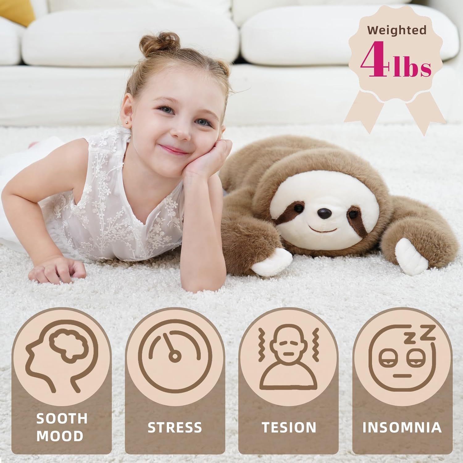 Weighted Sloth Stuffed Animal – 25 Inch, 4 lbs Plush Lying Toy for Kids and Adults – Soft and Cozy Weighted Companion for Bedtime, Gifting, and Everyday Comfort - Image 2