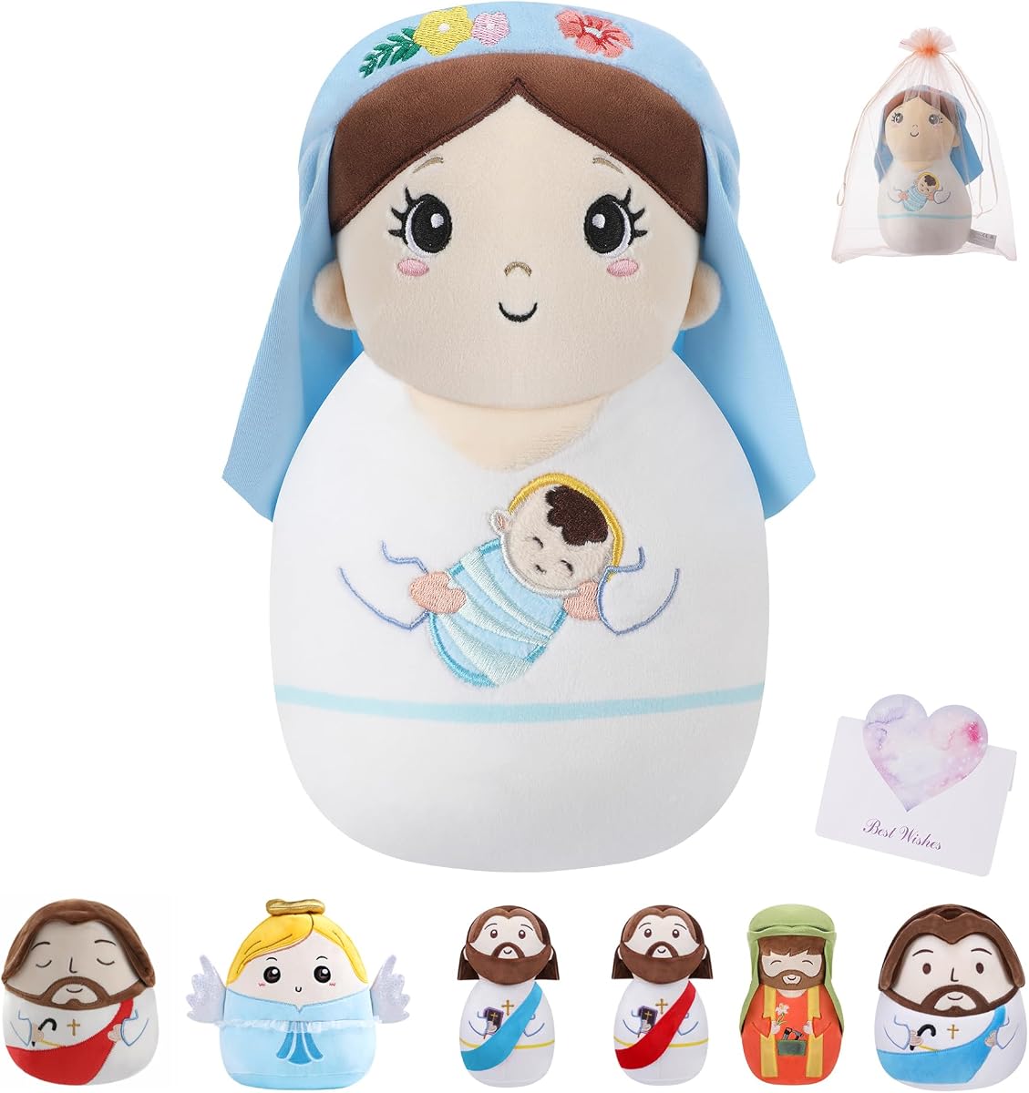 Juego de Belén de peluche de María, regalo para el día de la mujer, peluche suave de Jesús, regalo cristiano perfecto para decoración navideña para niña, 10 pulgadas