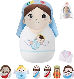 Mary Plush Nativity Scene Set - Gift for Women's Day Baby Plush Soft Jesus Stuffed Animal, Perfect Holiday Decor Christian Gift for Girl, 10 Inch