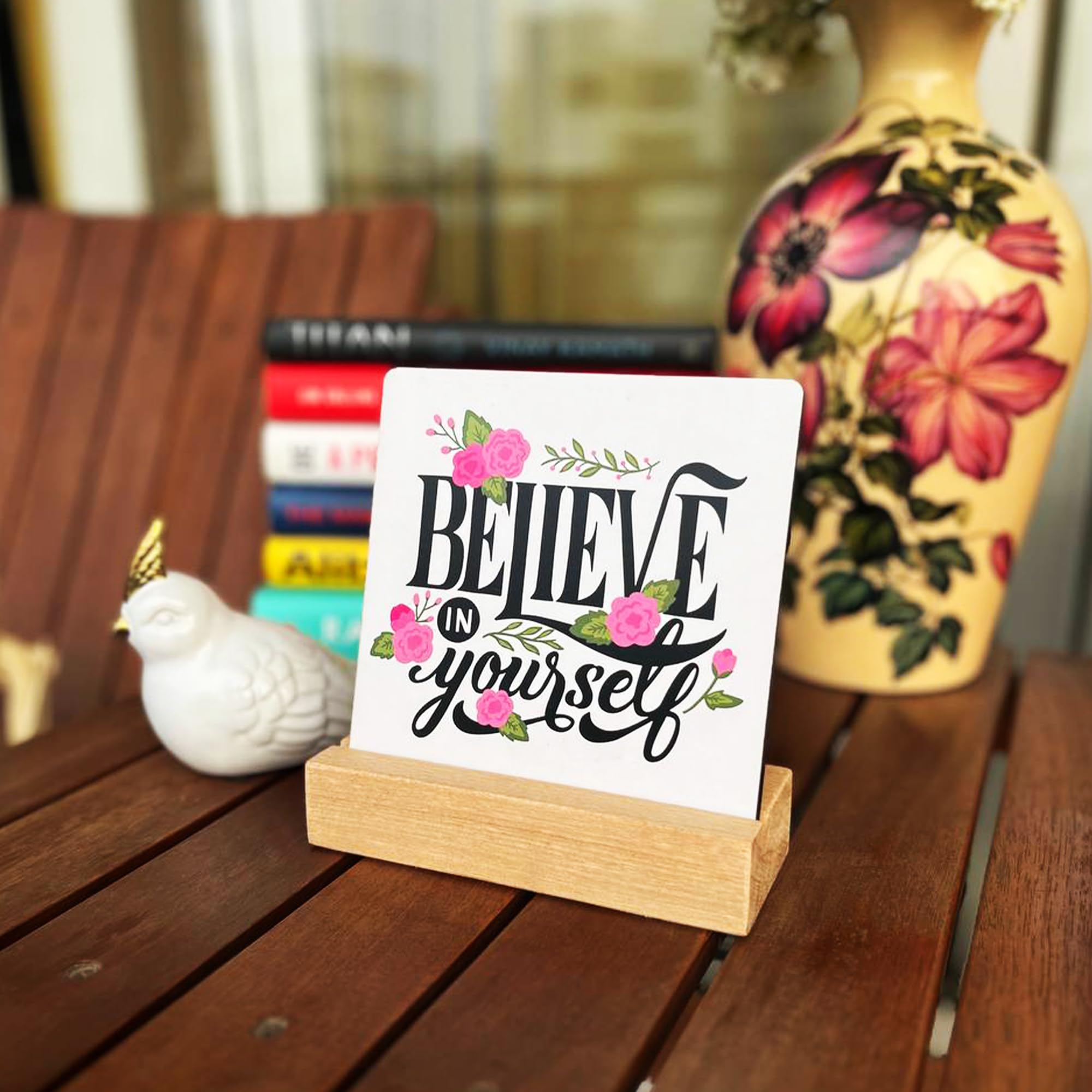 RAG28 Wooden Believe in Yourself Study Office Table Decor Showpiece Home Decor Items (Size: 6.5X6 Inches, EK8)