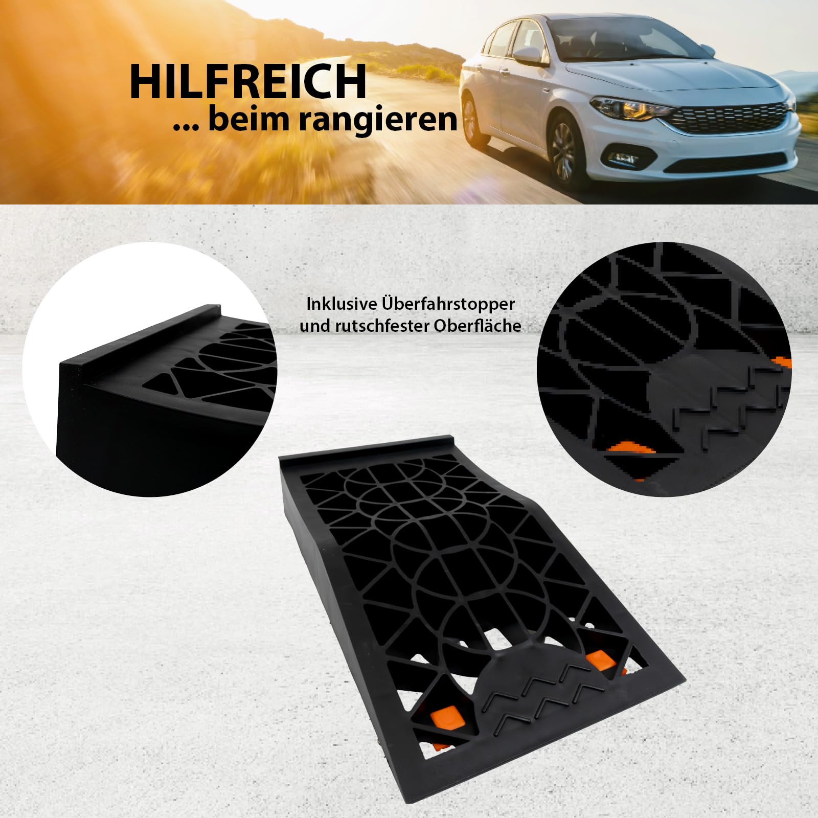 TRUTZHOLM 2 x Auffahrkeil Stufenkeil Ausgleichskeil mit Überfahrstopper 42 x 23 x 8 cm Kunststoff hochbelastbar 5 t Tragkrfat für Wohnmobil Camper PKW SUV rutschfester Keil