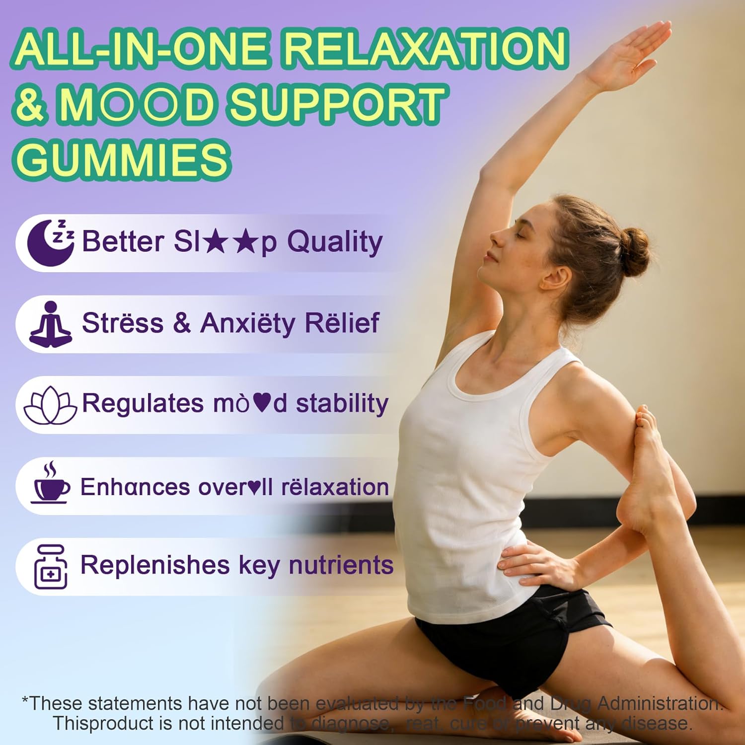 5HTP Gummies + GABA - Melatonin Free -Magnesium Glycinate, Ashwagandha, L-Theanine, L-Tryptophan & Vitamin D3 | Relaxation & Calm Gummies | Nighttime Support for Adults 2 Pack