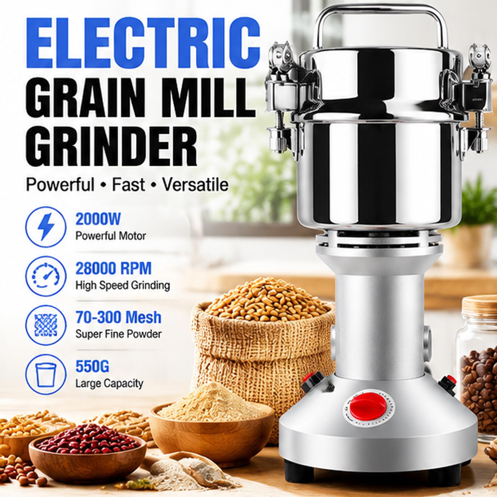 Macinino elettrico per cereali da 550 g, maglia 70-300