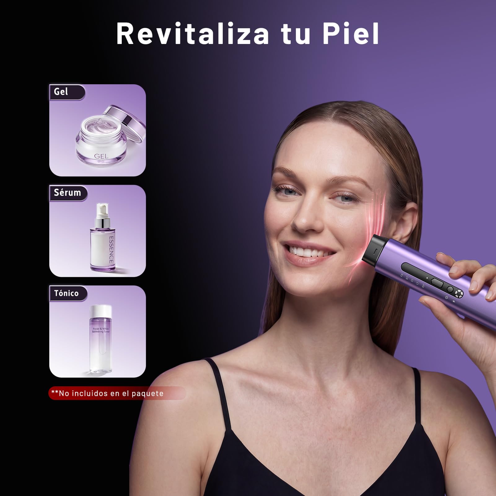 Aparato Radiofrecuencia Facial, 5 en 1 Masajeador Facial de Microcorriente, Dispositivo Eléctrico de Belleza Antiarrugas, Antiacné, Reafirmante y Lifting para Rostro y Cuello (Púrpura)