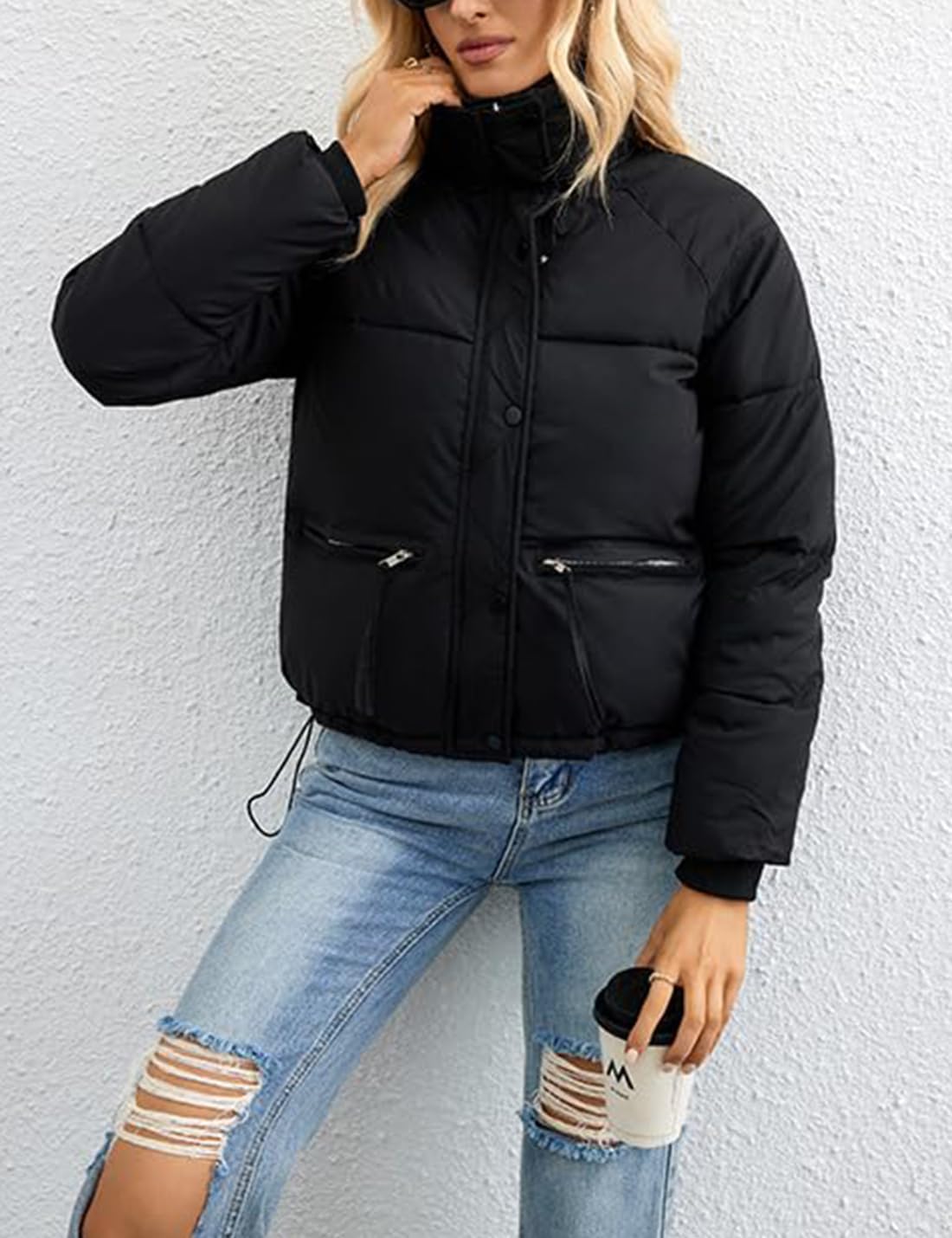 hathne Women's Cropped Puffer Jacket Winter Warm Puffy Quilted Lightweight Jackets Coats - Image 4