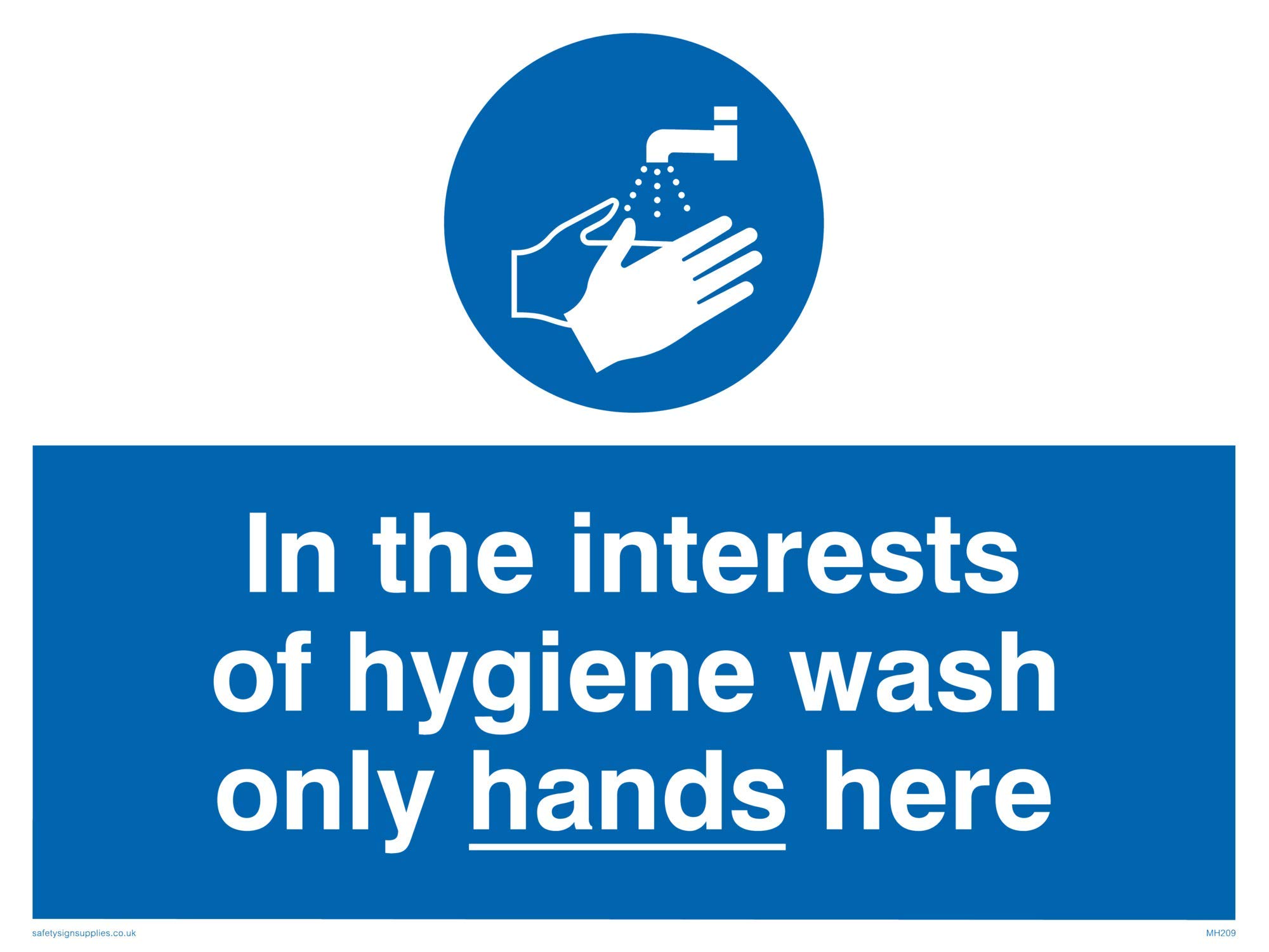 Viking Signs MH209-A3L-AC "In The Interests Of Hygiene Wash Only Hands Here" Sign, Aluminium Composite, 300 mm H x 400 mm W
