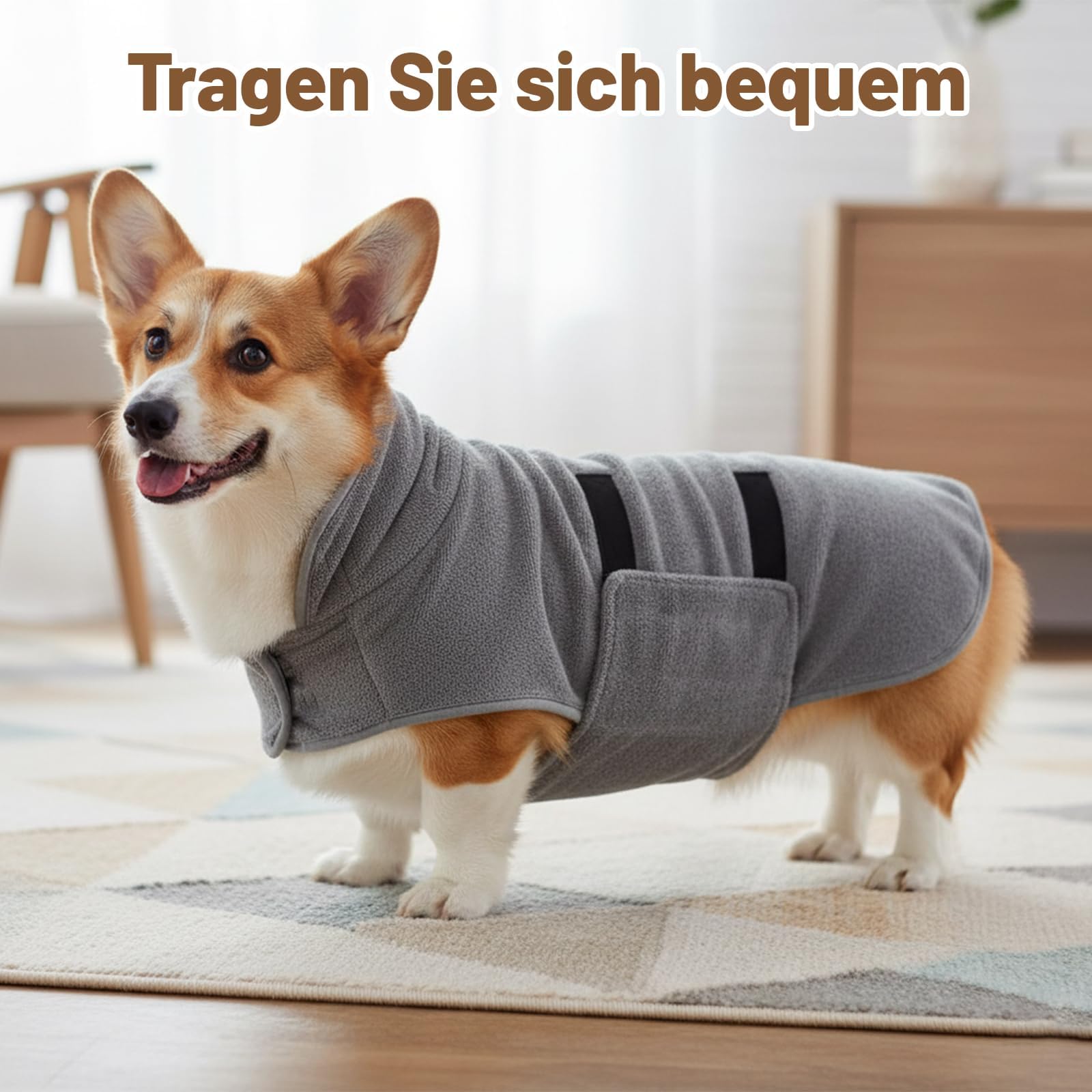 3-teiliges Bademantel Hund für Mittelgroße Hunde, Zweischichtig Verdickte Trockentücher für Hunde, Verstellbare Klettverschluss-Schrumpfriemen für Mittelgroße, Schnelltrocknendes Hundemantel für Bad