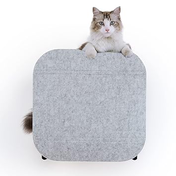 FUKUMARU Cat Shelf Furniture, Multiple-Level Cat Shelves with Climbing Hole, 0.79 Inch Thick Solid Rubber Wood w Felt Cats Condo, Hanging Cat House Wall Mounted, 10 x 18.3 x 18.6 Inch