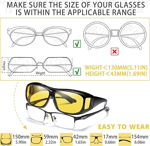 Miniatura 5 de 2 gafas de visión nocturna que se ajustan a las gafas graduadas, envuelven las gafas de sol para protección.