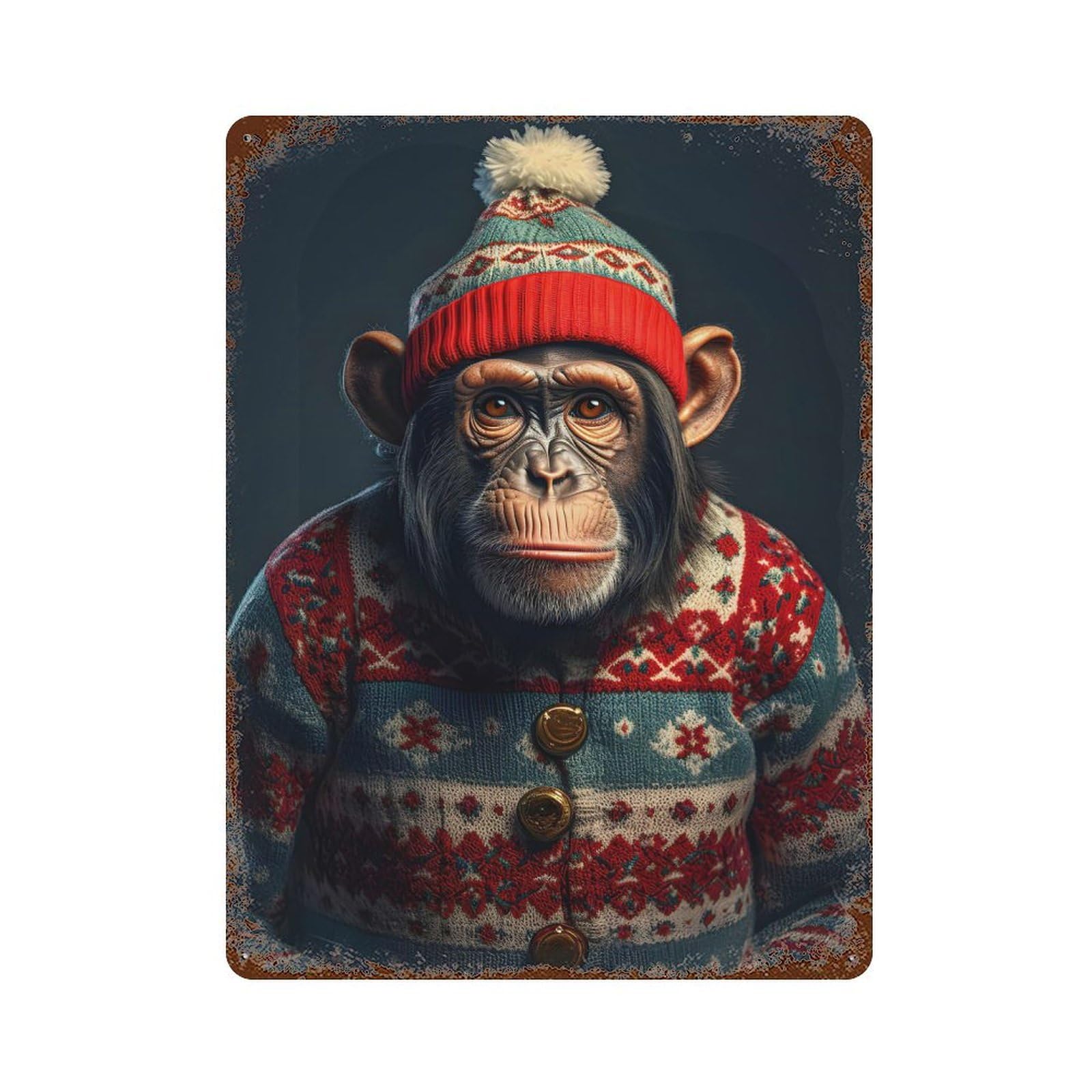 Cheerful Chimpmas Rusty Metal Tin Sign 15.7"x11.8", Ideal for Farmhouse, Kitchen And Entryway Decor