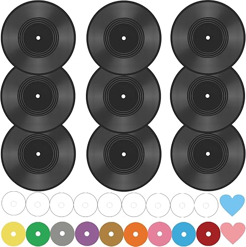 FACHPINT 9 discos de vinilo de 12 pulgadas, discos de vinilo en blanco para decoración de habitación hippie indie, discos falsos para decoración