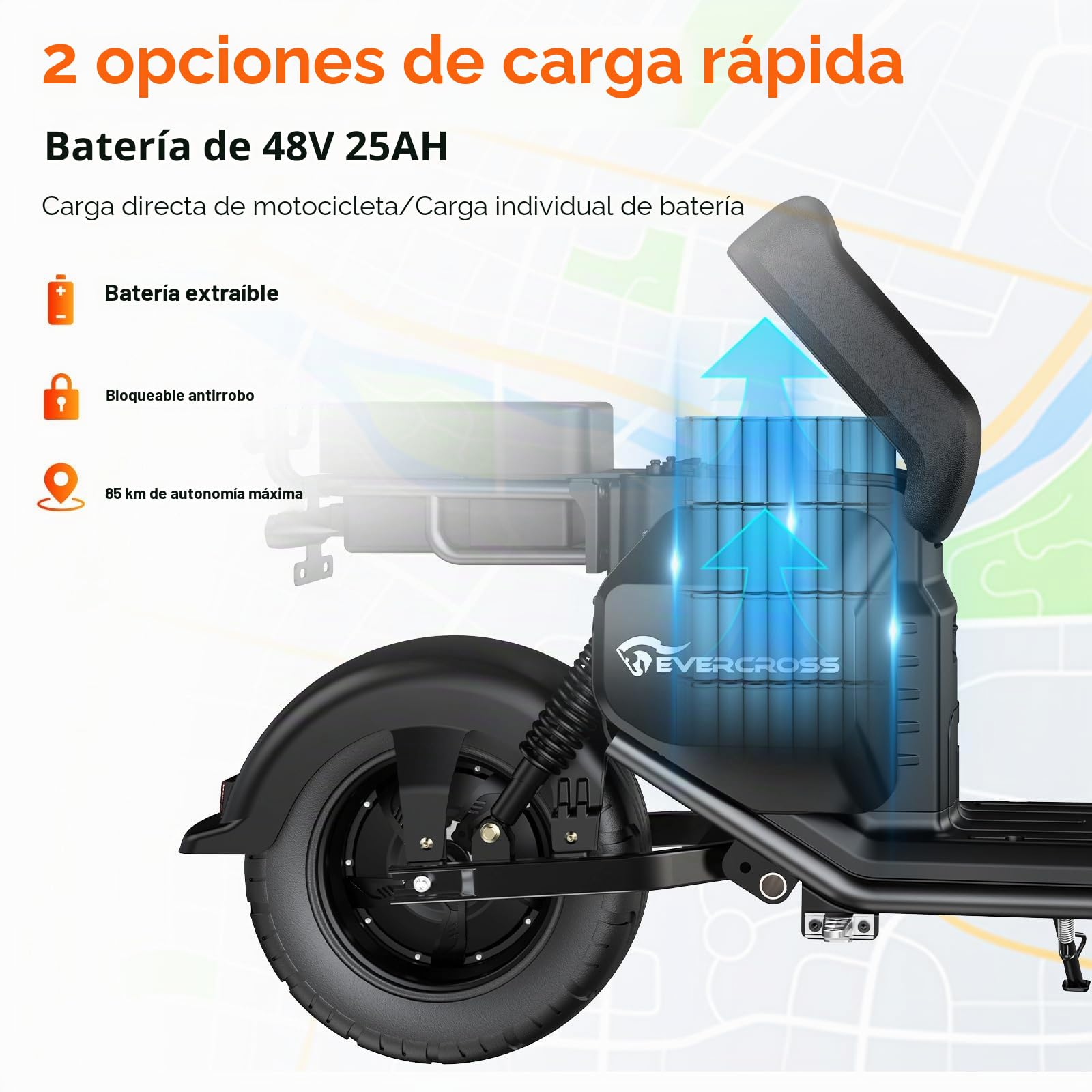 EVERCROSS 702 Motocicleta Eléctrica para Adultos, Motos Electricas con Motor de 2000W, 3 Modos de Velocidad 25/35/45 KMH,Autonomía 85KM, 60V/30Ah Moto Cross Eléctrica, Doble Amortiguación
