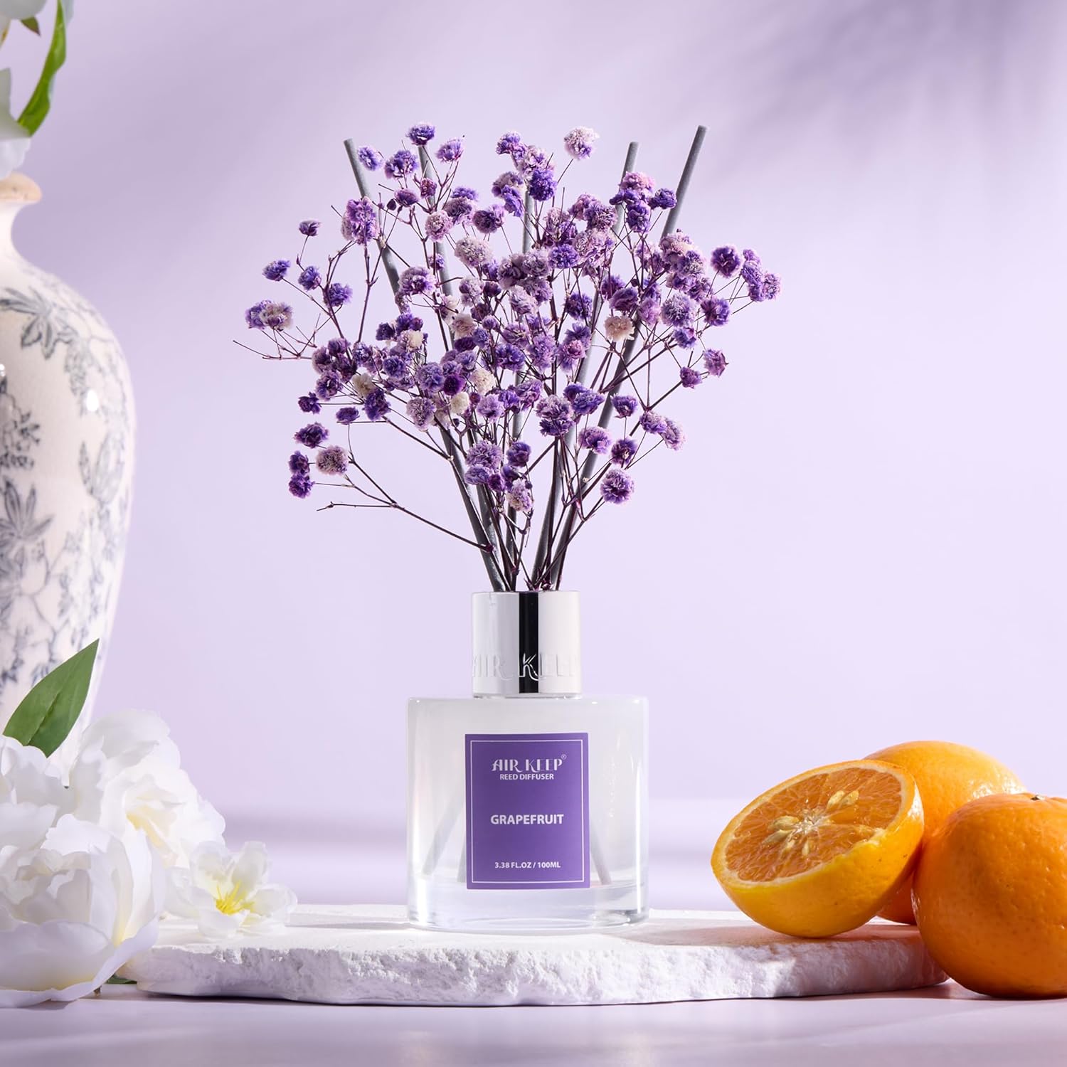 Airkeep Reed Diffuser Set,3.38 fl oz (100 ml) - Grapefruit Lemon Oil Diffusers with 8 Reed Sticks,Home Fragrance Reed Diffuser for Bathroom Shelf Decor - Image 3