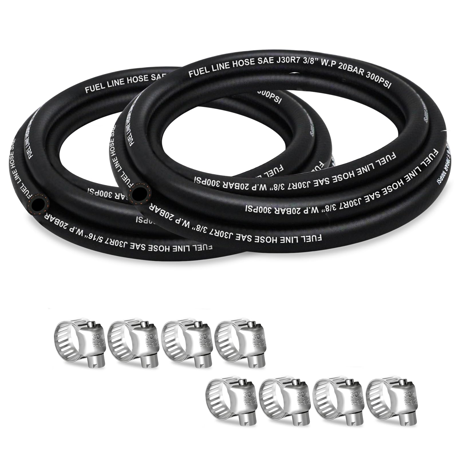 Fuel Line Hose 5/16 3/8 Inch ID, 300 psi 5FT Fuel Hose, 8 Clamps
