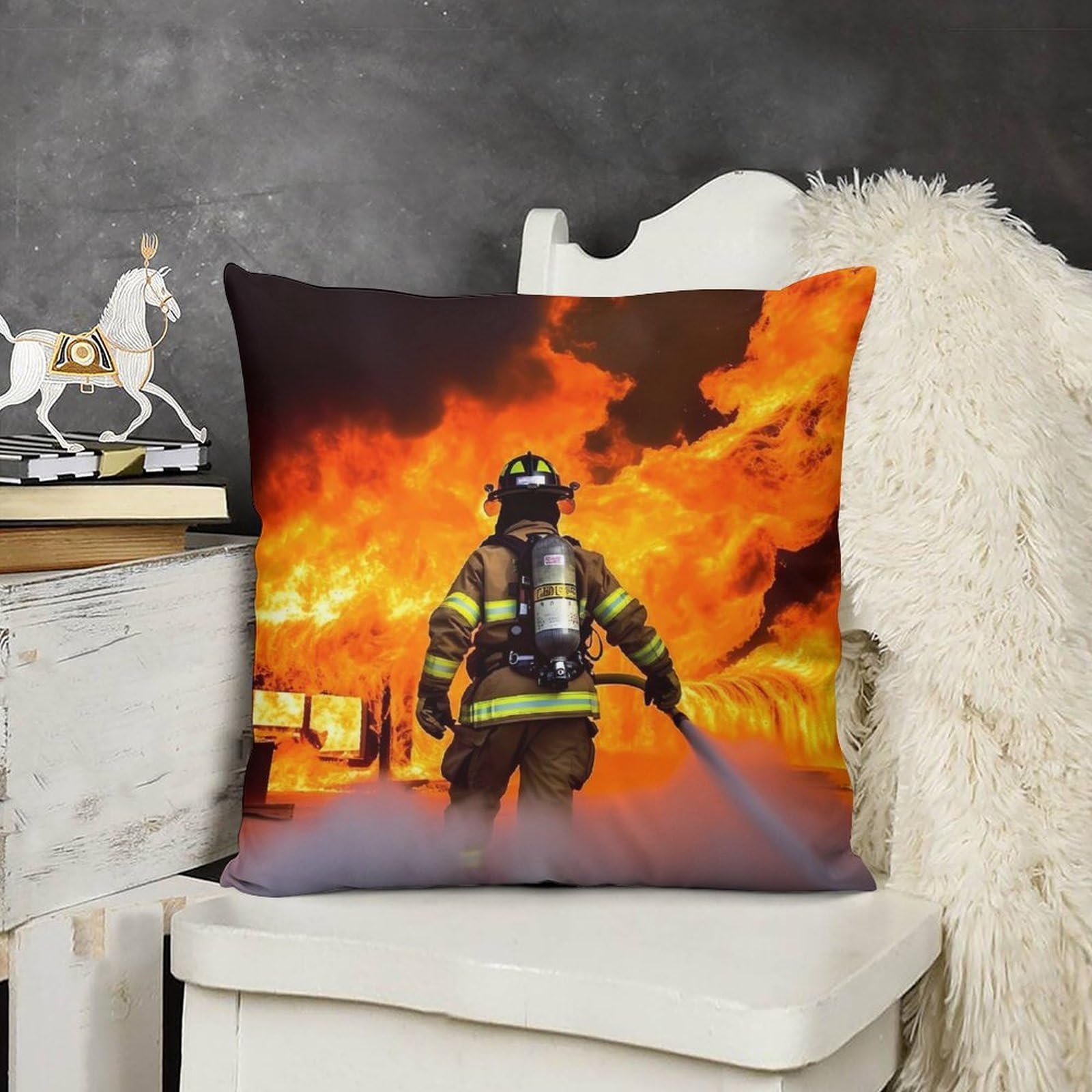 FodPand Boho Farmhouse Firefighter Fireman Flame Pillow Covers with Hidden Zipper 20x20 Soft Plush Cushion Cover Decorative Throw Pillow Cases for Couch Bed Sofa Living Room Indoor Outdoor Home Decor