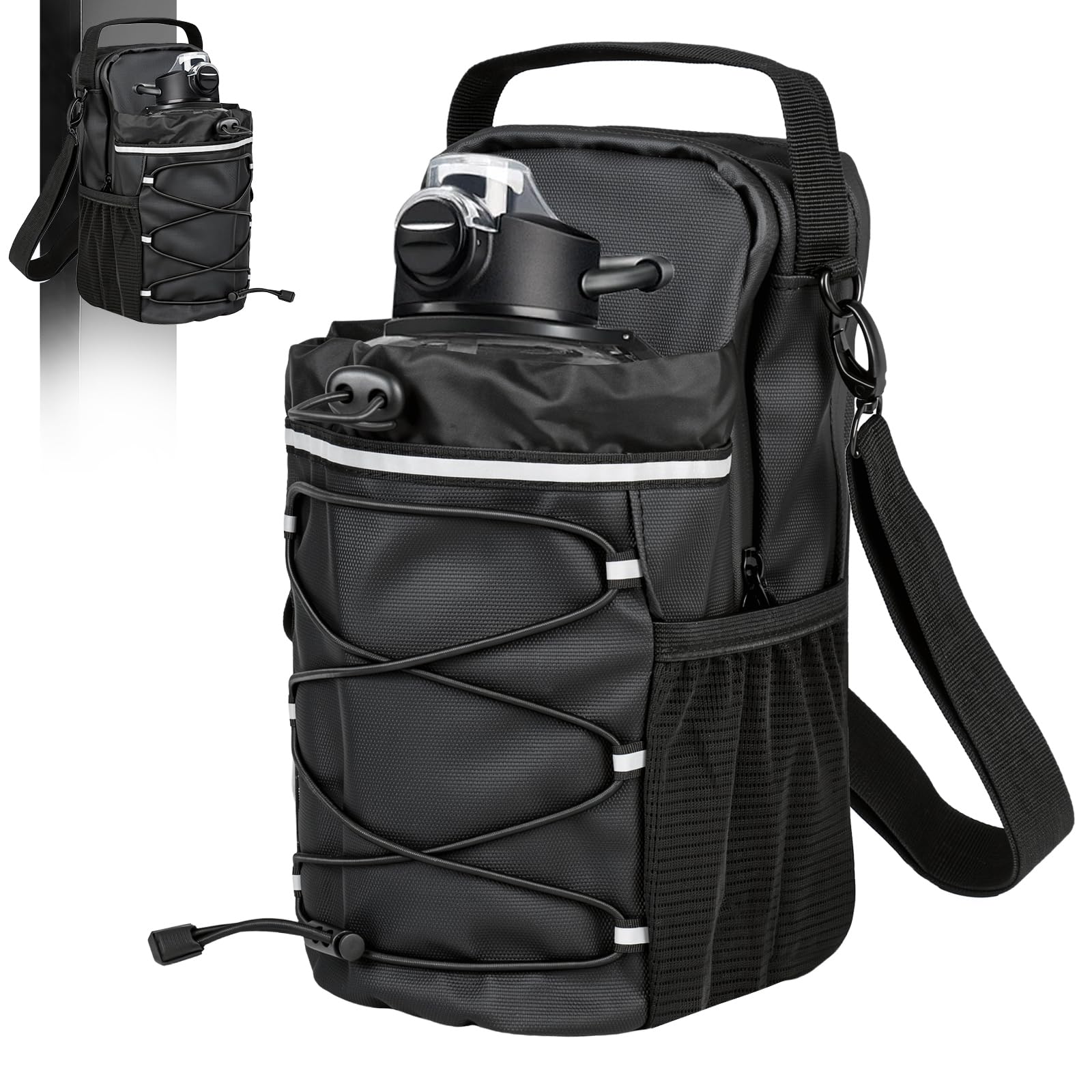 YHNDECO Magnetic Gym Bag Water Bottle Carrier Holder with Strap & Phone Pockets, Magnetic Sports Bag Holds for Men Women, Magnet Gym Bag with 3 Magnet, Small Pouch for Fitness, Travel, Sports