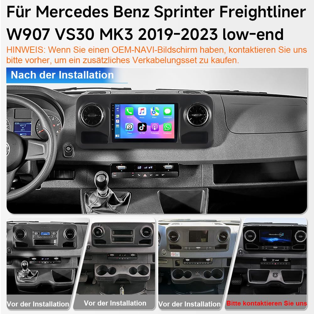 Autoradio 10.1 pollici per Mercedes Benz Sprinter W907 2019‑2023 | Android 15, 4+64GB, Stereo Touchscreen, Wireless CarPlay Android Auto, Bluetooth 5.4, GPS Navigatore, WiFi 6.0, USB, DSP