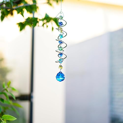 Miniatura 7 de H&D HYALINE & DORA Cola de Esfera de Mirar Espiral de 20.5 Pulgadas, Girasol Decorativo Giratoria, Fabricante de Arcoíris de Doble Espiral con Bola