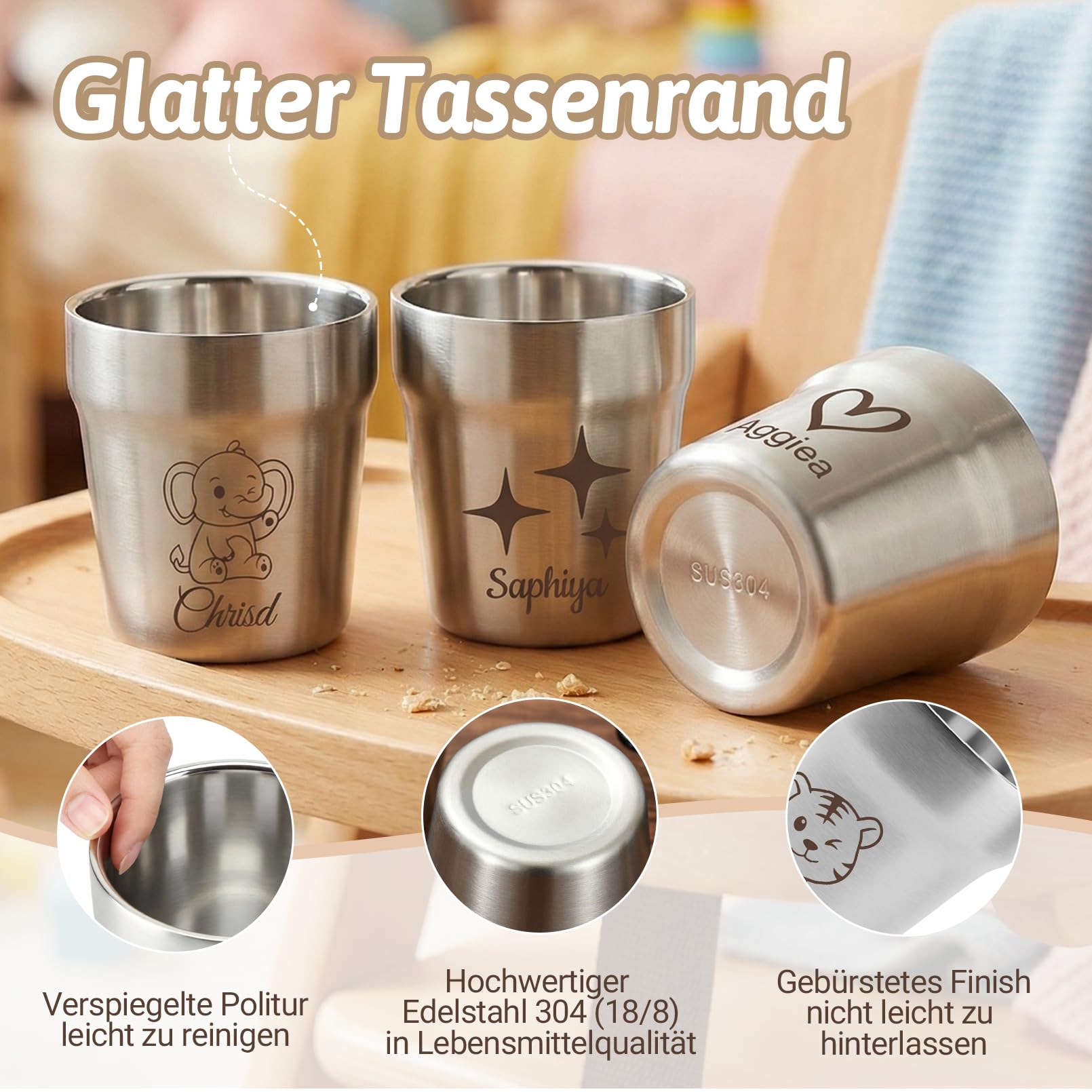 OXYEFEI Edelstahl Becher Kinder personalisiert mit Namen & Motiv graviert – Unzerbrechlicher Trinkbecher für Jungen & Mädchen – Geschenk zum Geburtstag, Kindergartenstart & zur Taufe