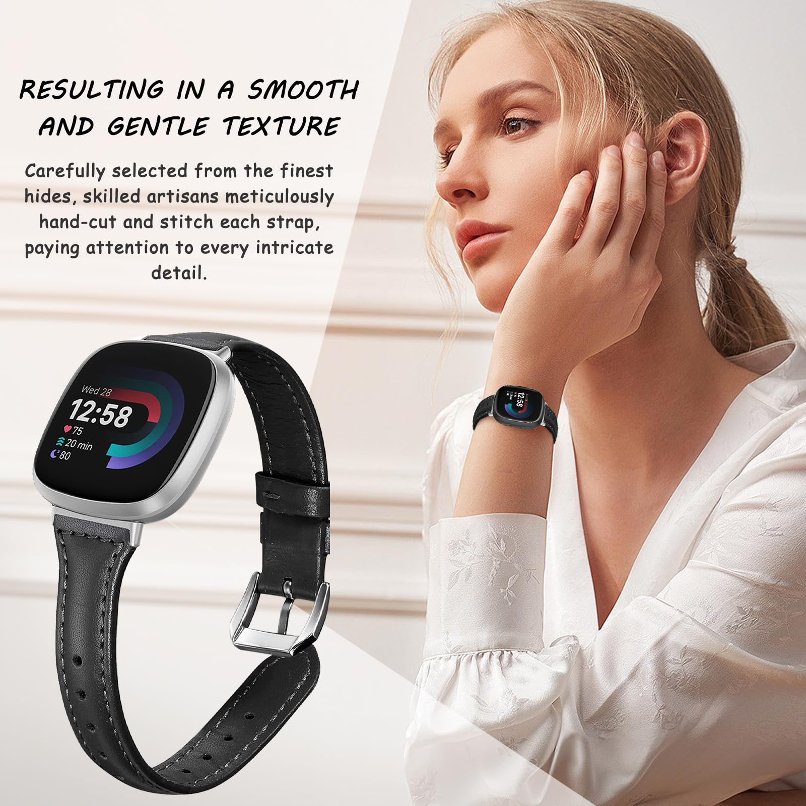 Cinturino in pelle rotonda per Fitbit Versa 3 / Fitbit Sense