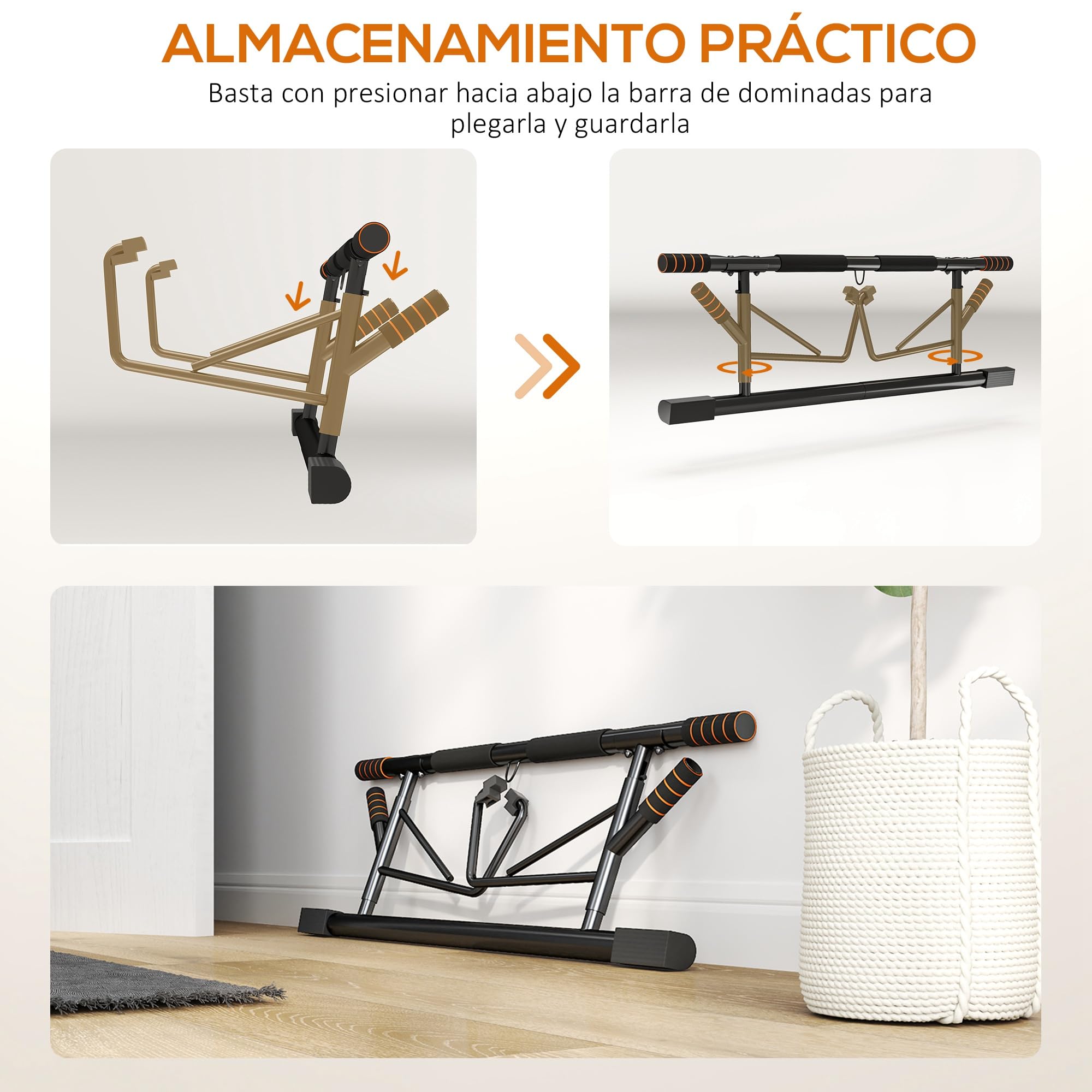SPORTNOW Barra de Dominadas Multifuncional Barra de Dominadas de Pared con Bandas de Resistencia Carga 150 kg para Ejercicio y Entrenamiento en Casa Gimnasio Negro y Naranja