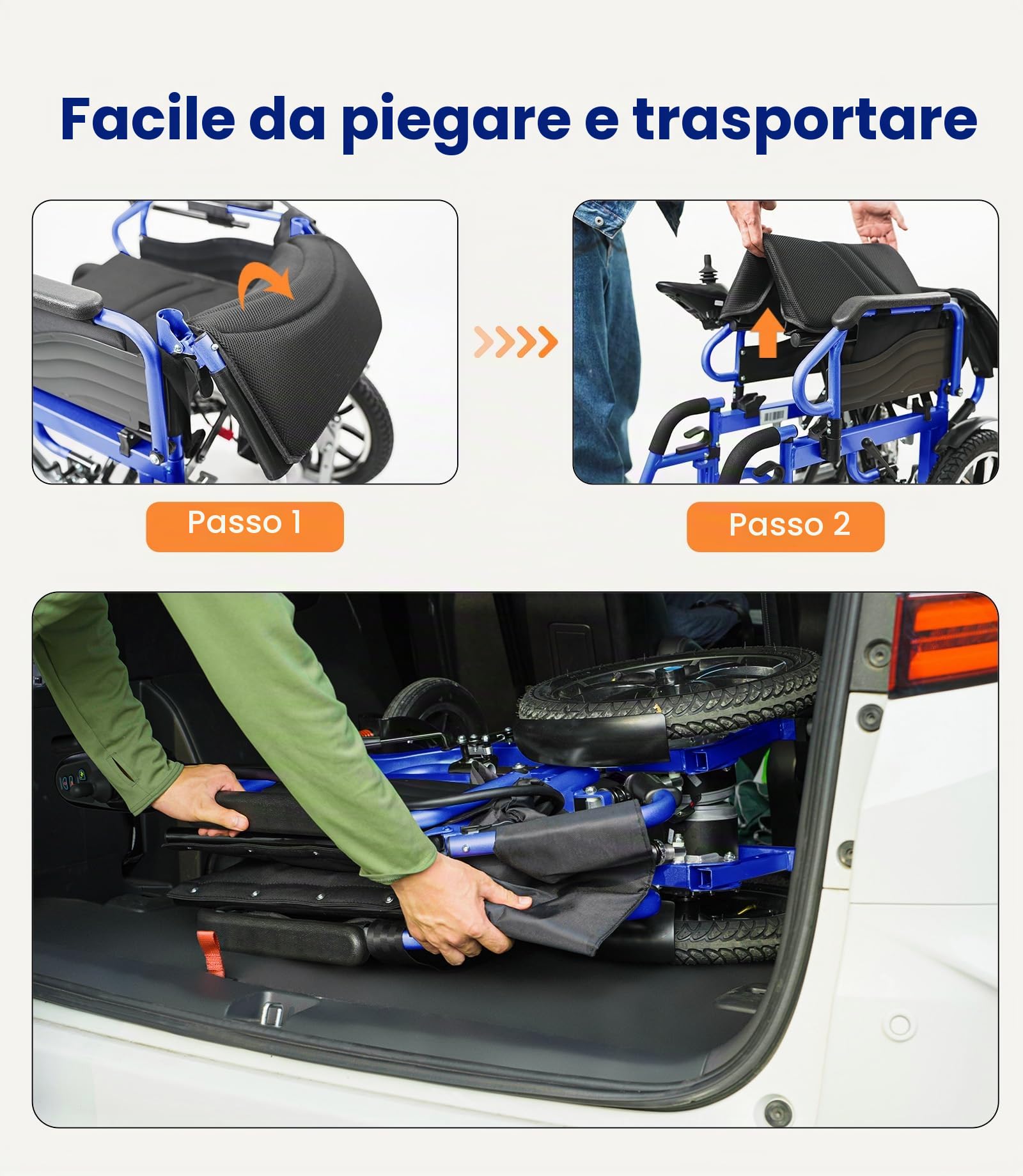 VOCIC V56 Sedia a rotelle elettrica pieghevole leggera 150KG,30KM sedia a rotelle elettrica stabile con pneumatici in gomma 40CM per tutti i terreni,Approvato dalla compagnia aerea (Blu)