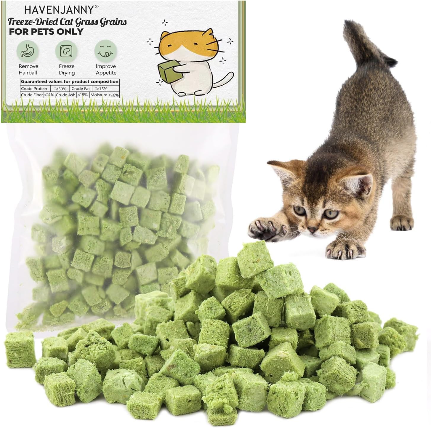 HavenJanny 60g Catnip Juguetes de Hierba para Gato, Natural Seco para Gatos, Comestibles Juguetes Masticables para Gato para Limpiar los Dientes Quitar el Pelo de Bola