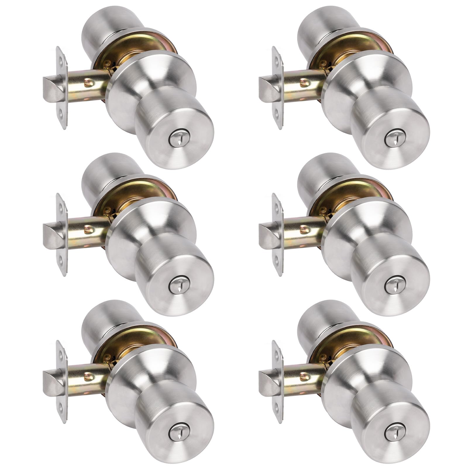 HOSOM 6 Pack Privacy Door Knob with Lock, Interior Door Knobs for Bedroom and Bathroom, Keyless Doorknob with Round Ball, Satin Nickel Door Handle