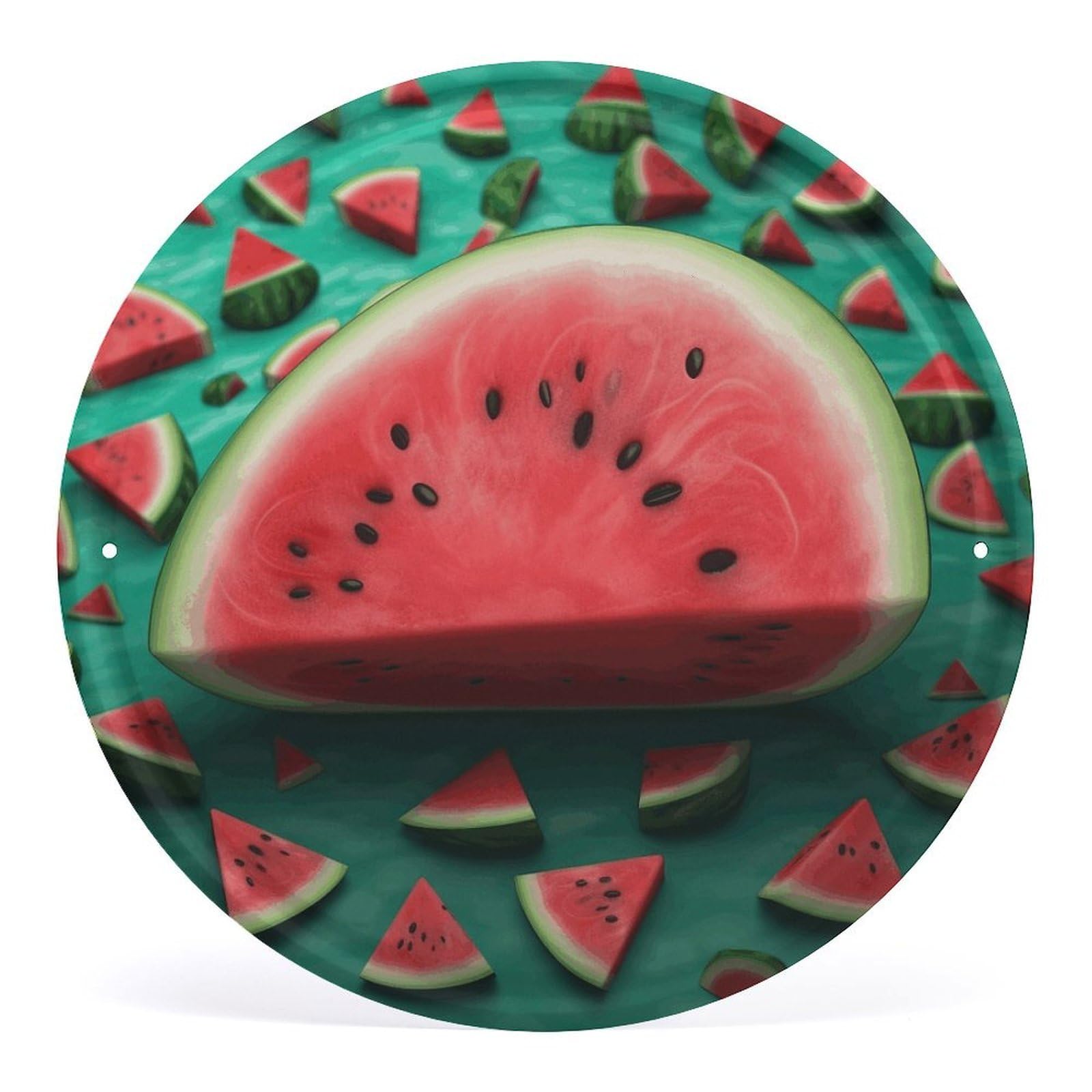 Fodpand Style Dream Watermelon Round Wall Art Hanging Decorations, Wall Decor Modern Minimalist Artwork, Tin Sign Hanging Picture For Living Room, Bedroom, Office, Hallway, 11.8X11.8 Inch