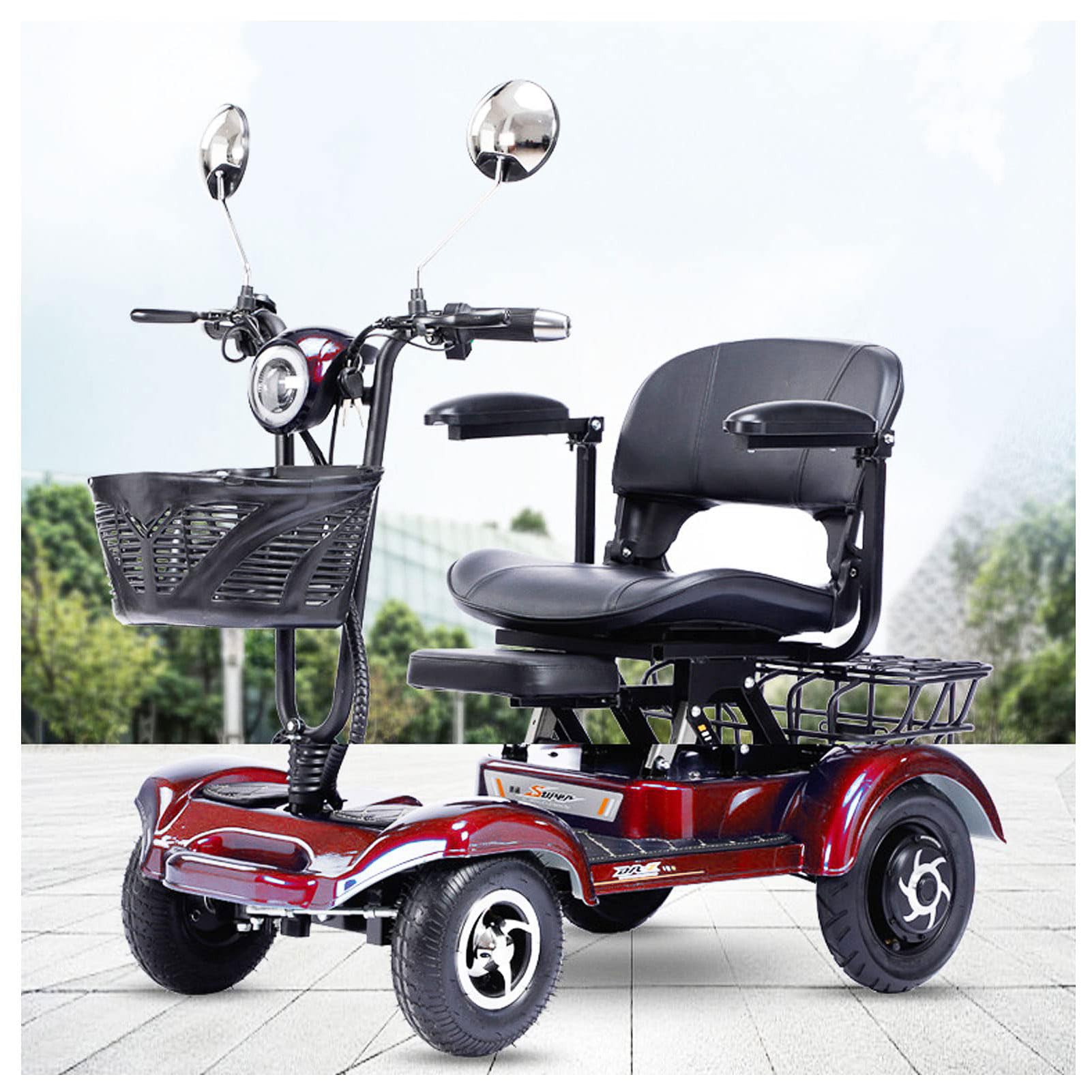 Scooter de Movilidad de 4 Ruedas, Scooter de Viaje Plegable y Compacto, Scooter de Movilidad Eléctrico Plegable para Mayores, Viaje/con Cargador, Mando a Distancia, Batería Extendida,Rojo