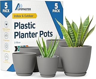 Lifemaster Planter Pots with Drainage Holes - Lightweight, Durable & Spa...