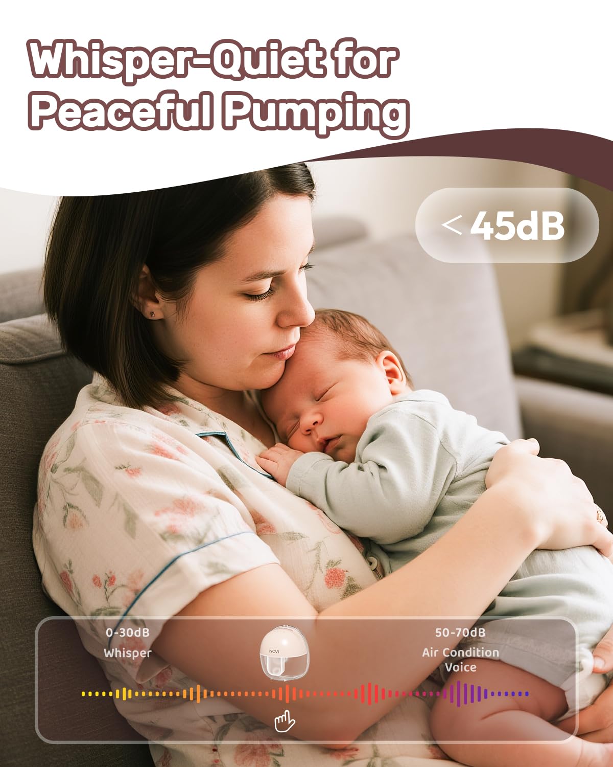 NCVI Wearable Hands Free Breast Pump, 4 Modes & 9 Levels with Multitronic Suction, Ultra-Quiet <45dB, Long Battery Life (150min), 21/24mm Flange Insert, Portable Electric Breastfeeding Pump for Moms