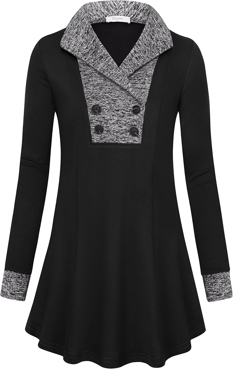 Bebonnie Womens Long Sleeve Casual V Neck Sweatshirts Pullover Tunic Tops with Buttons - Image 2