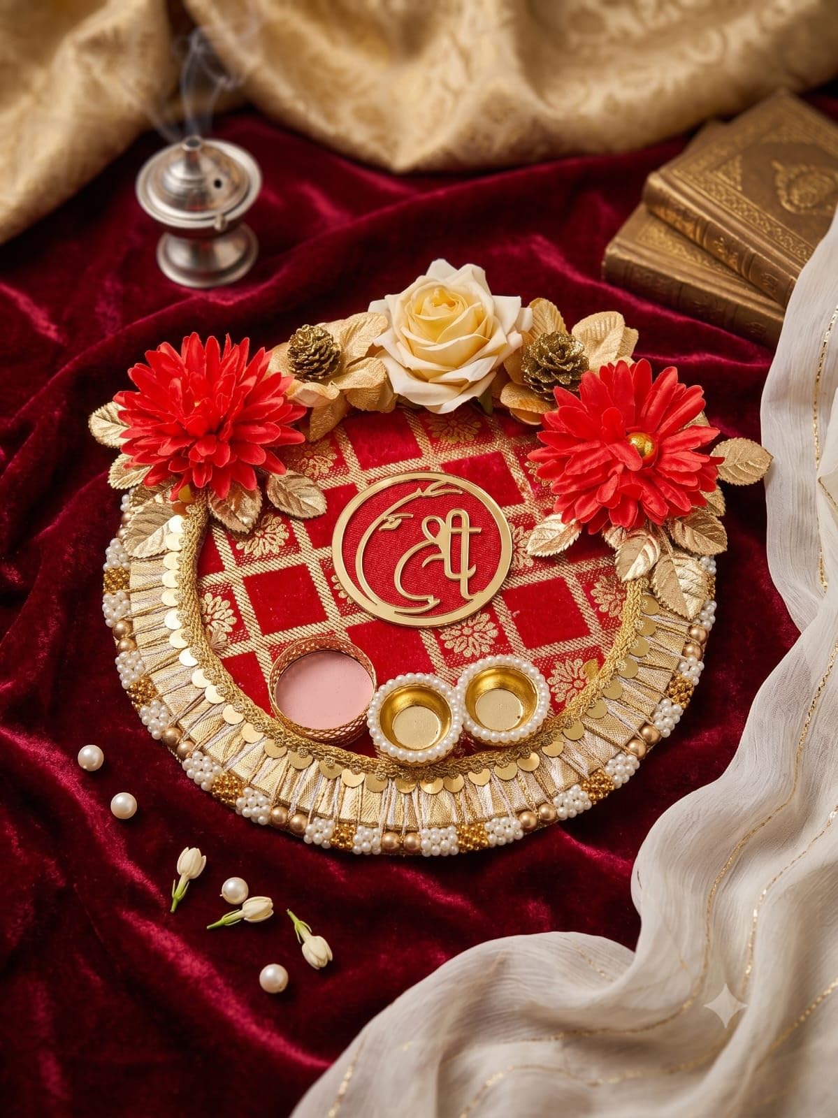 Handcrafted Ganesh Pooja Thali Set for Home, 10 Inch Decorative Puja Thali with Ganesh Idol, Traditional Aarti Plate for Daily Pooja, Diwali, Ganesh Chaturthi, Wedding, Housewarming & Festive Gifting
