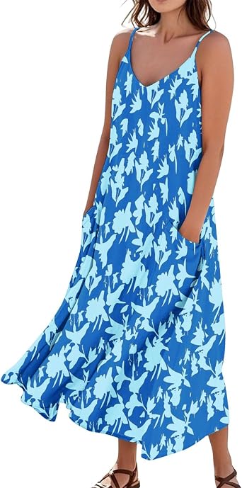 Summer Dresses for Women 2025 Spring Outfits Sun Dress Vacation Boho Spaghetti Strap Long Flowy Sexy Sundress