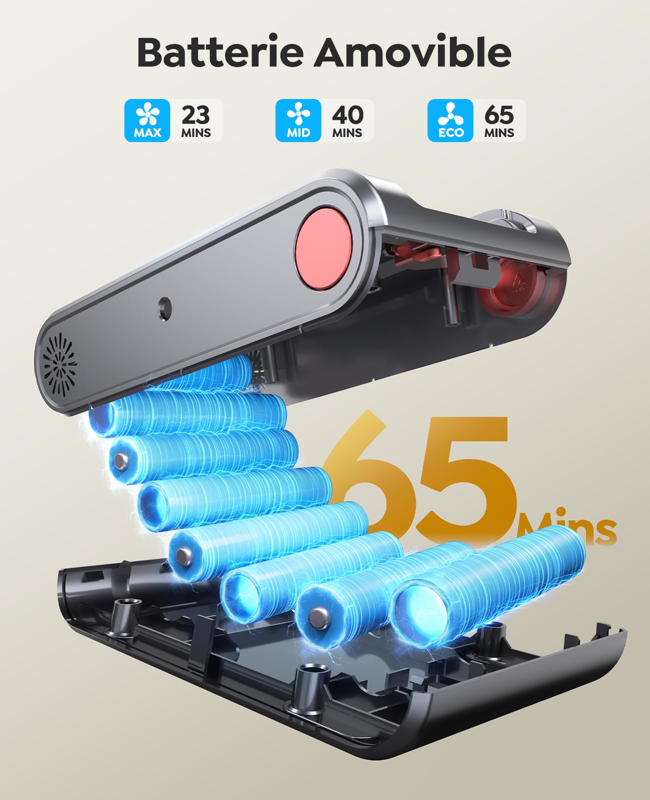 Fieety 50kPa/600W Aspirateur Balai sans Fil, 65Min Aspirateur sans Fil Puissant avec Brosse pour Animaux Tuyau Recharge Murale Mode Automatique Parfumé pour Poils d’Animaux Tapis Sols Durs et Voiture