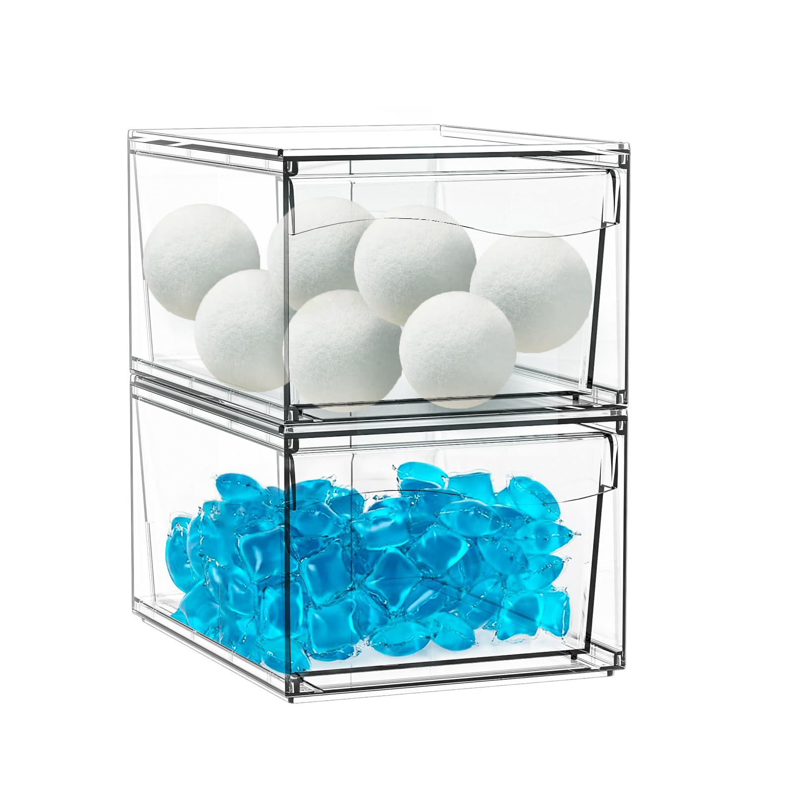 Pack of 2 Laundry Detergent Storage, Laundry Powder Storage Box, Bathroom Storage Detergent Box, Dryer Towels Organiser, Laundry Pods Container for Dryer Balls