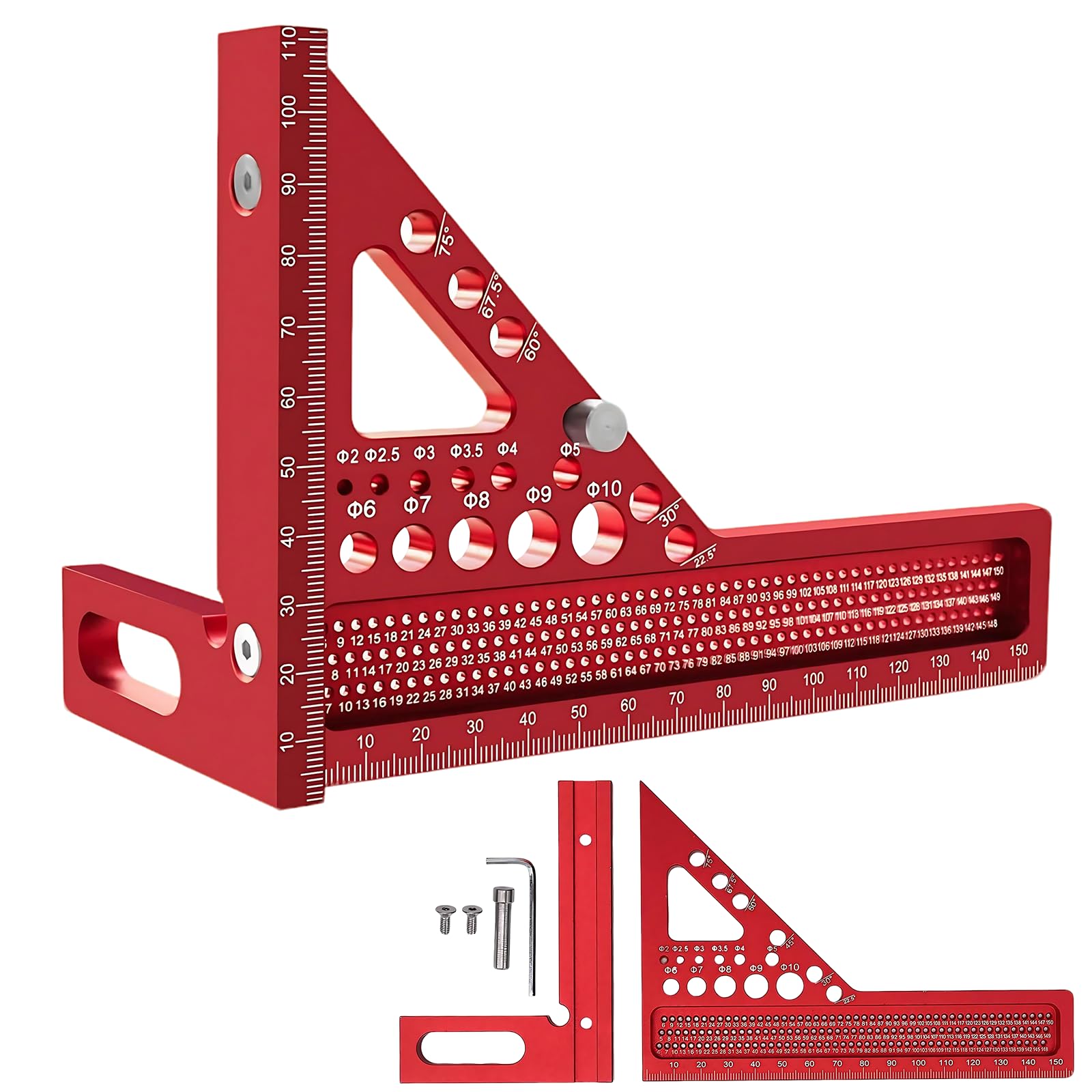 3D Carpenter Square, 22.5-90 Degree Multi-Purpose Metal Set Square Measurement Tool, High Precision Marking Gauge Woodworking Combination Triangle Tools Carpentry Metric Measuring Ruler