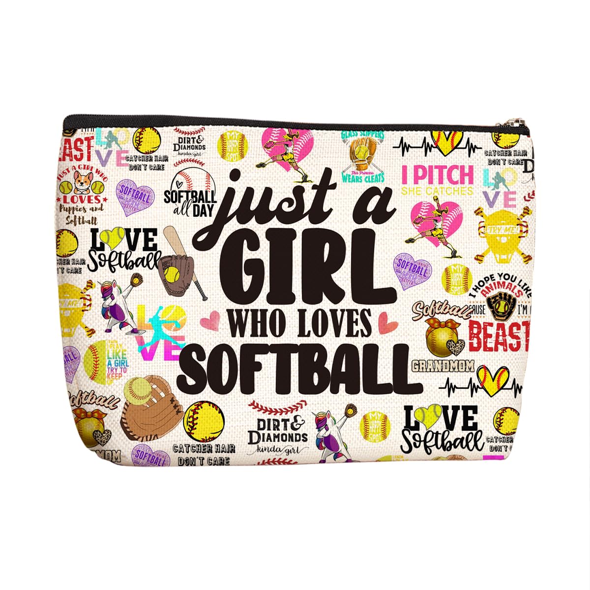 Wenboco Softball Gifts Softball Mom Makeup Bag Inspirational Birthday Christmas Friendship Gifts for Women Her Softball Lovers Team Female Coworkers