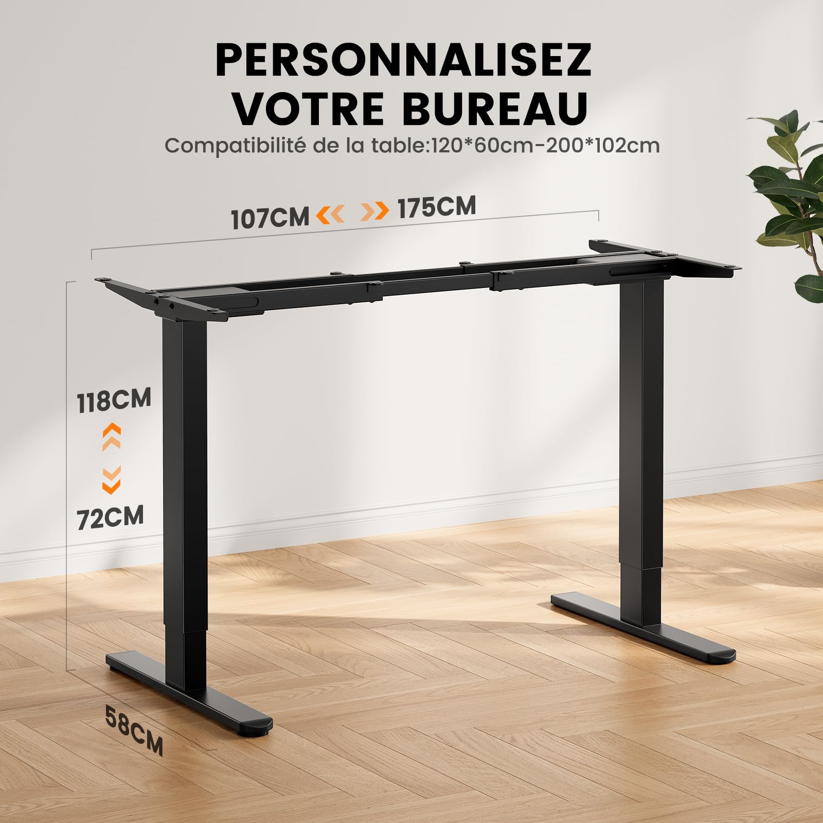 ErGear Bureau Assis Debout Électrique à 2 Moteurs, Bureau Réglable en Hauteur, 4 Contrôles de Mémoire, Supportant Jusqu'à 120 kg, Cadre en Acier Robuste (Noir)