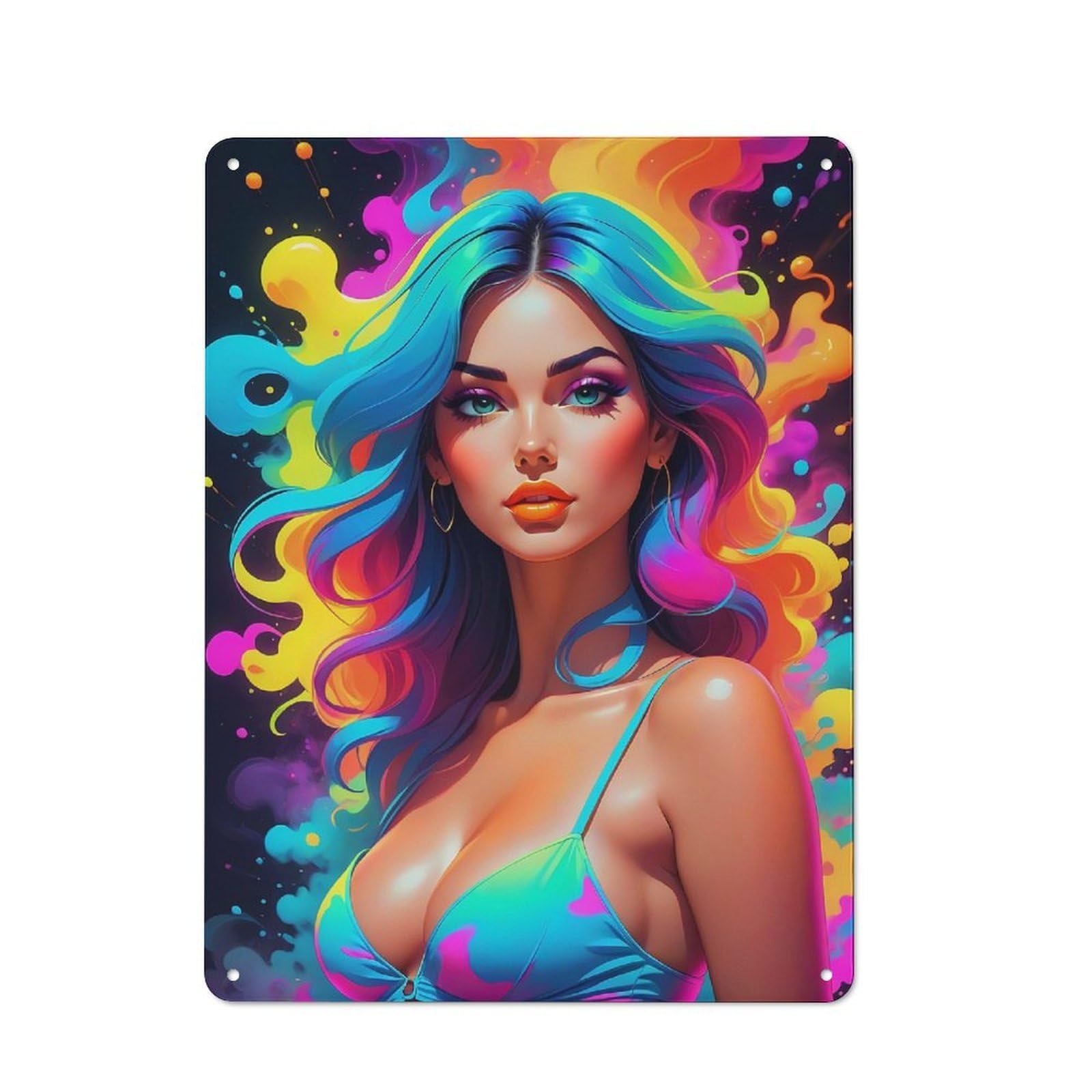 Junmoney Style-23 Shed Style Decorative Metal Plaque 40X30cm Featuring Woman Bold Neon, Porch Wall Decor For Patio Bar, Workshop, Shed Or Kitchen