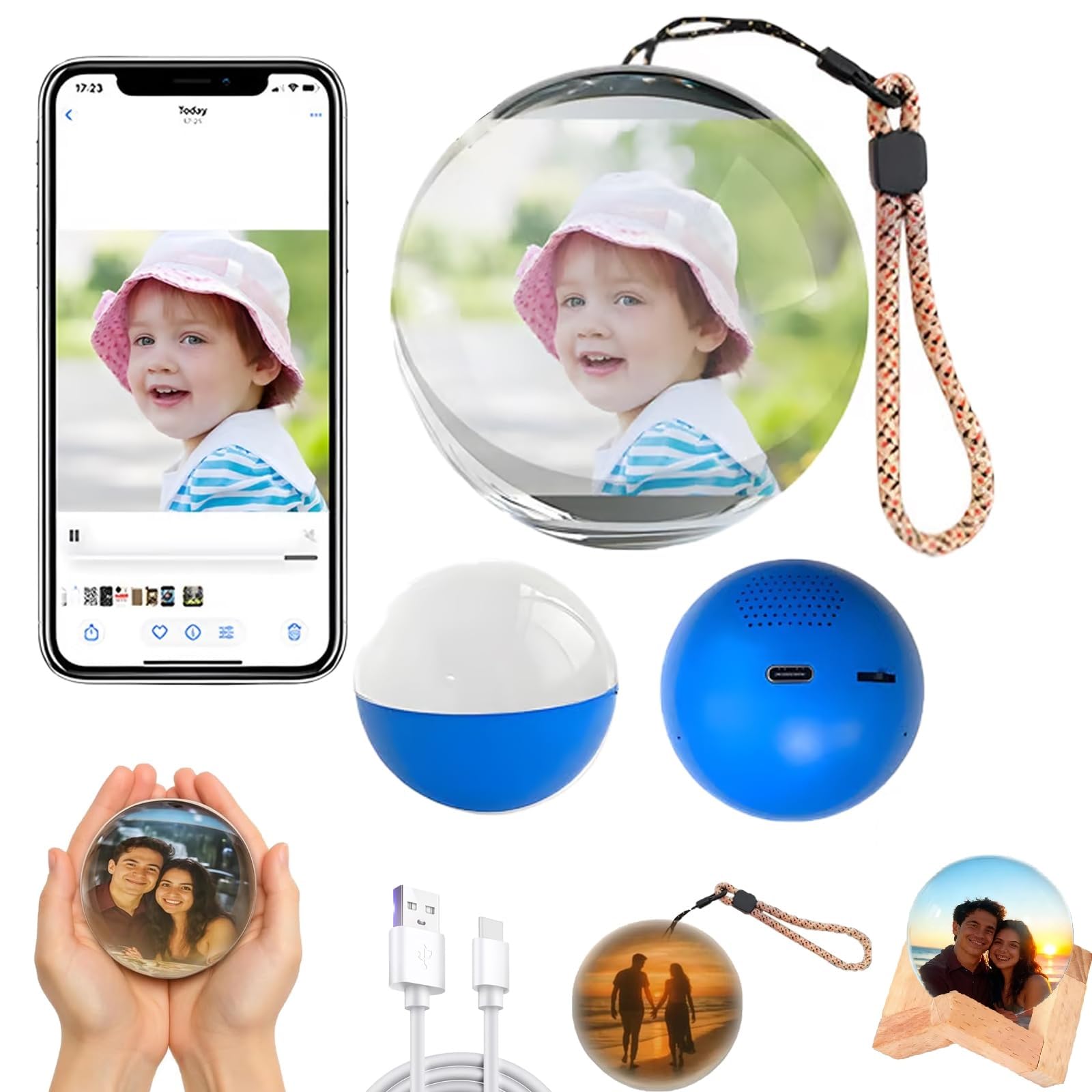 Core Memory Orb - Sphère de mémoire 3D pour photos et vidéos,Boule de Cristal Lecteur Vidéo, Vidéos et Photos Personnalisées, Cadeau Vidéo pour Couples, Amis, Anniversaire, Noël (Blue)