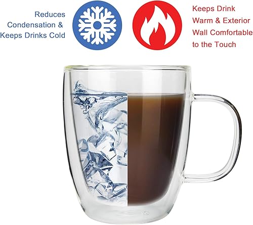 Miniatura 3 de Taza de café de vidrio, taza de vidrio con aislamiento de doble pared, 12 onzas, resistente al calor, taza de café transparente para té, café, café