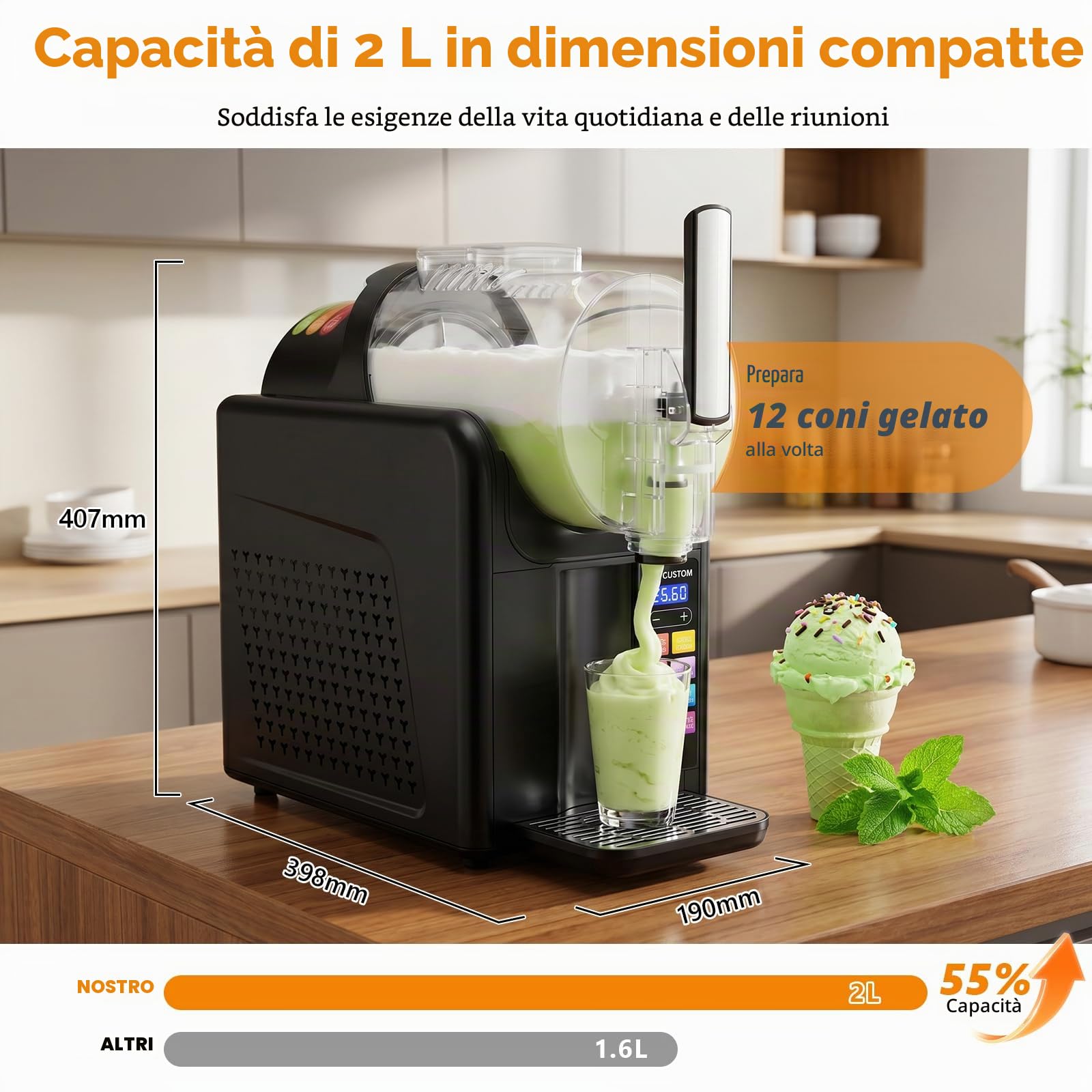 Macchina per Granita,granitore per granite slushie machine,Macchina per slushy da 2L,7 programmi preimpostati Adatto per preparare gelati, frullati, milkshake, cocktail ghiacciati e margarita (nero)