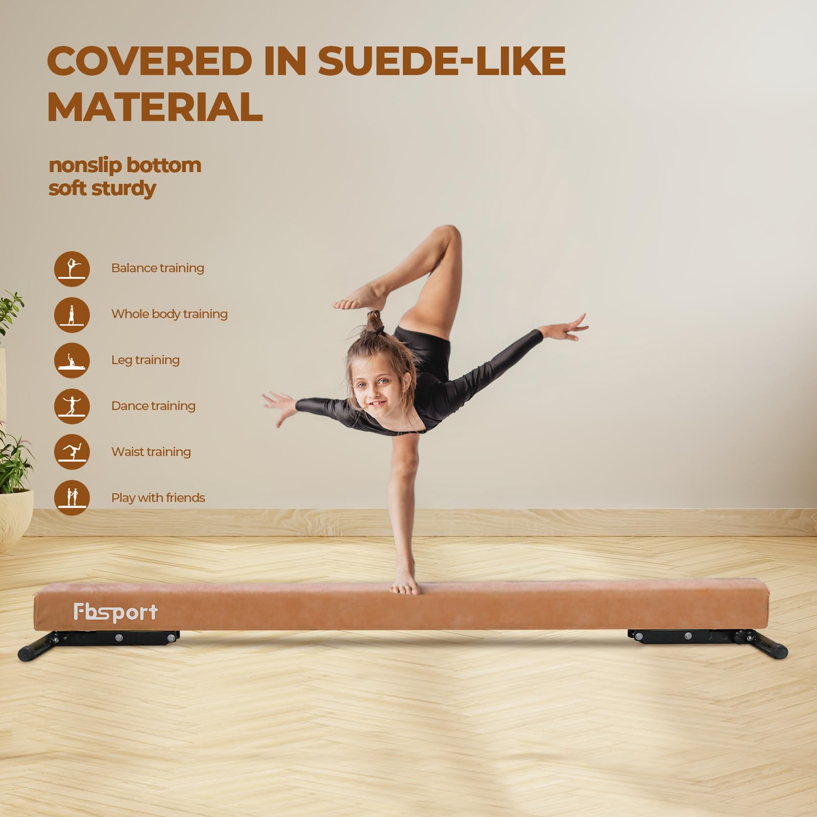 FBSPORT Barra de Equilibrio para niños, Ajustable, 244 cm, 5 Alturas Ajustables de Alto y bajo Nivel, para Gimnasio y práctica en casa